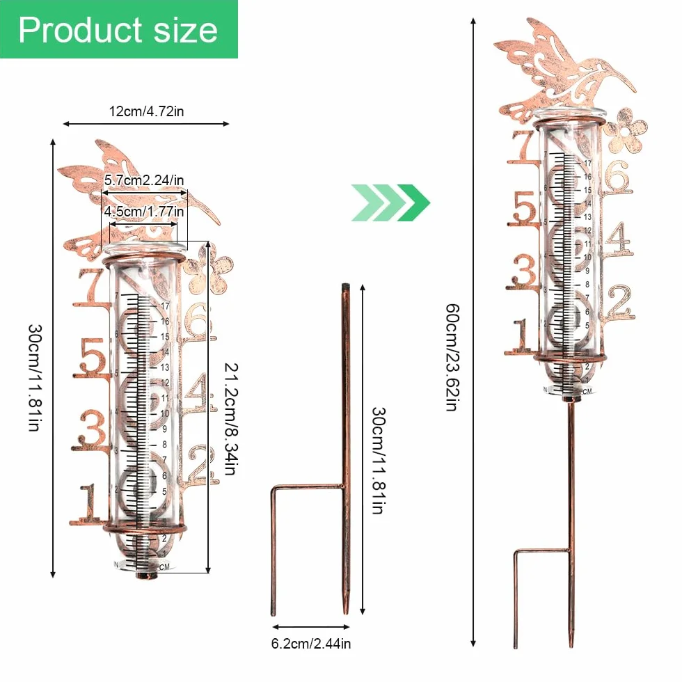 Pluviómetro de Jardín Colibrí Cristal 17 cm Medir Lluvia