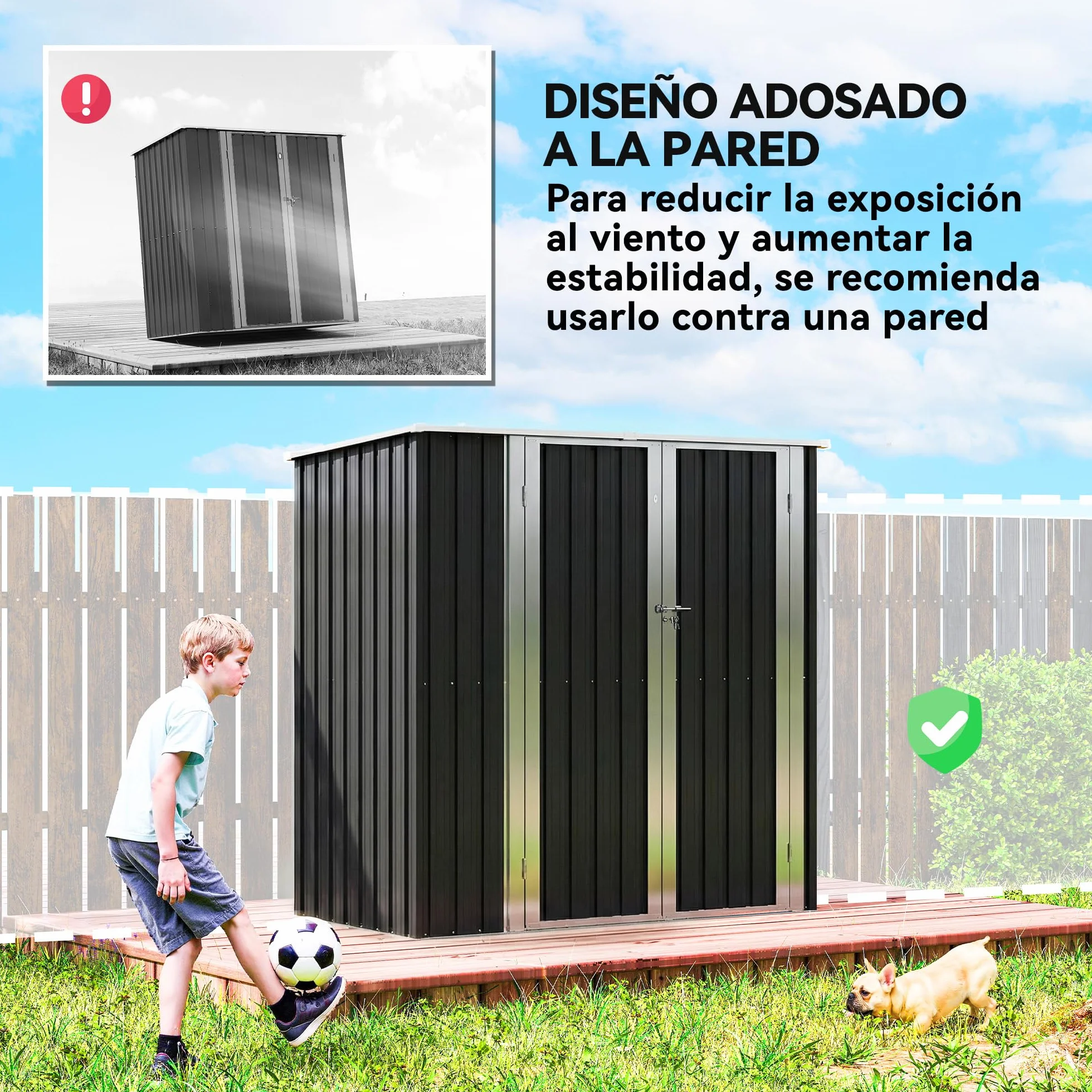 Outsunny Caseta de Jardín Exterior 1,37 m² 163x89x163 cm Cobertizo Metálico con Techo Inclinado Gris Oscuro