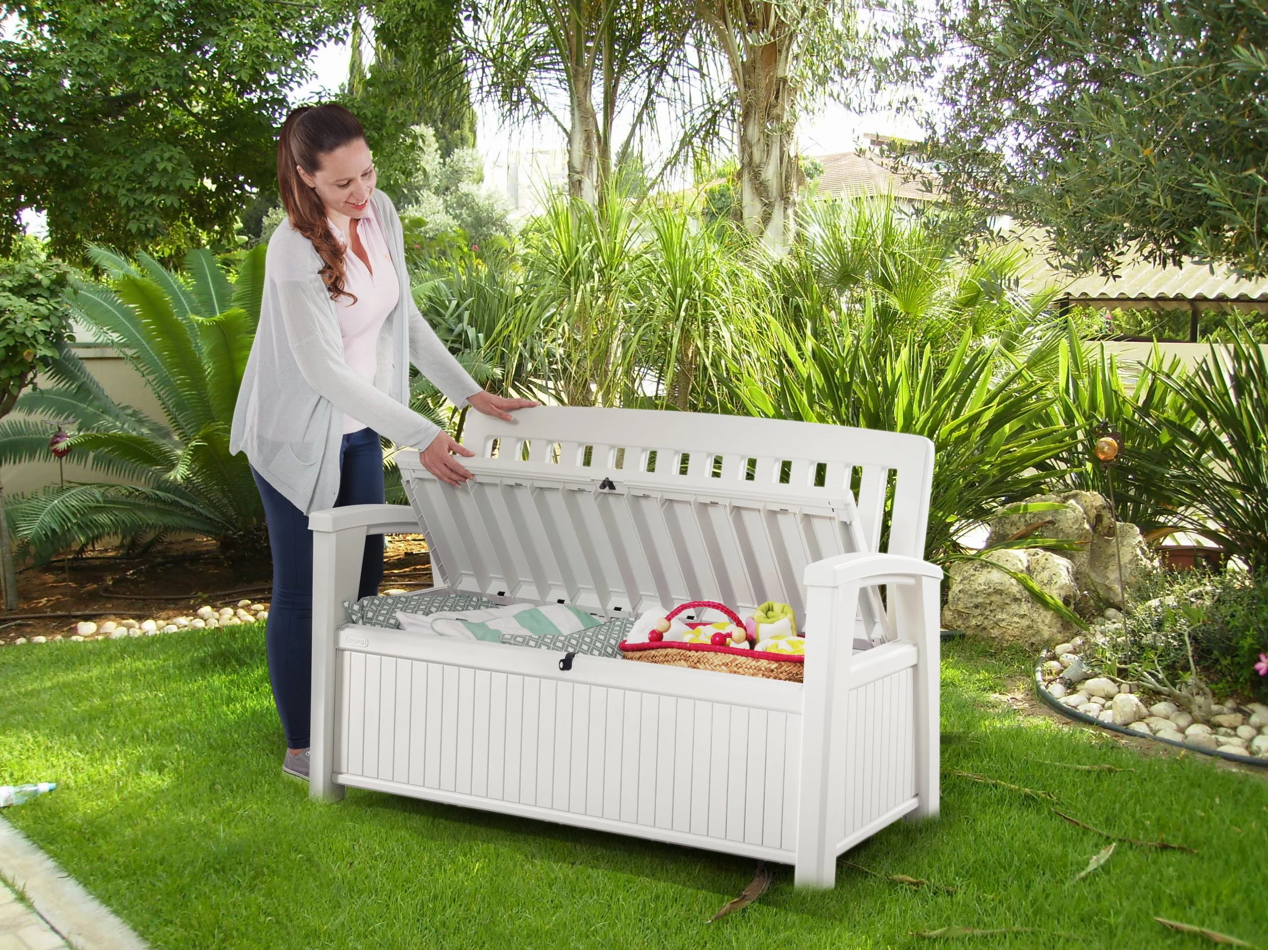 Chalet y jardín Patio Bench Baúl 227 L Blanco