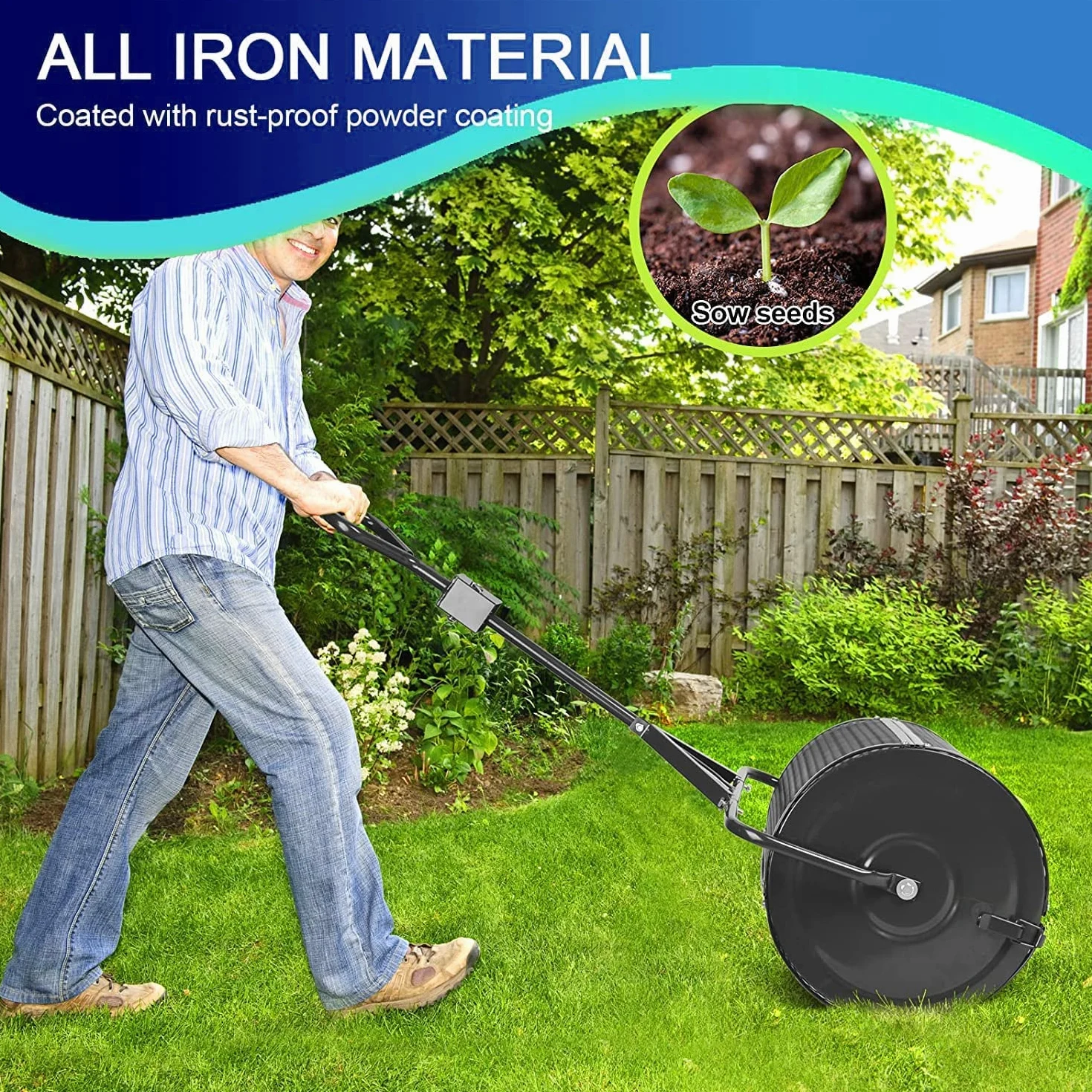 Esparcidor de compost, herramienta de malla de metal duradera con mango triangular para césped y jardín, ideal para plantar, sembrar y esparcir estiércol