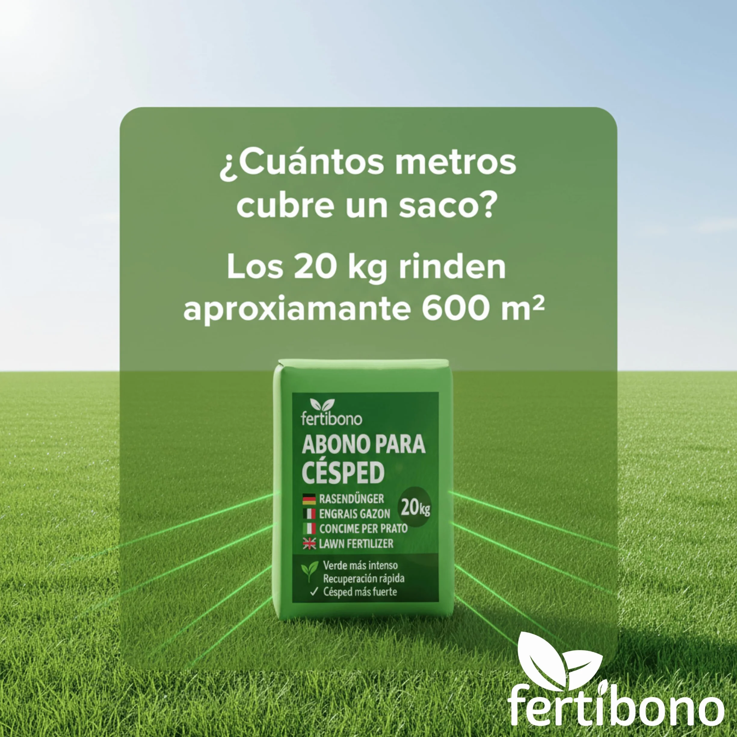 FERTIBONO Abono Cesped 20 kg NPK con Magnesio Hierro Manganeso Azufre Hasta 800 m2