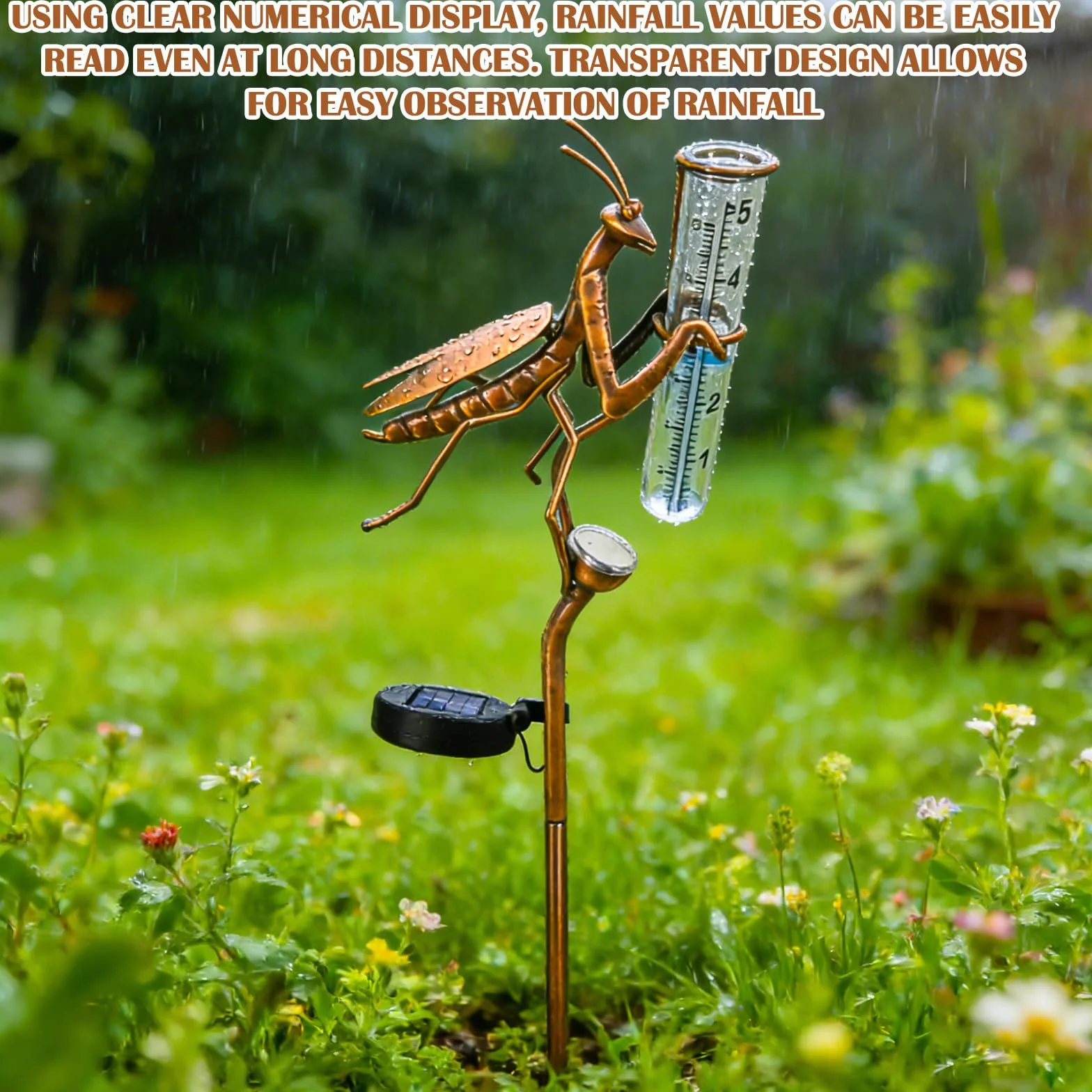 Pluviómetro de cristal para jardín H 61 cm a prueba de heladas con varilla