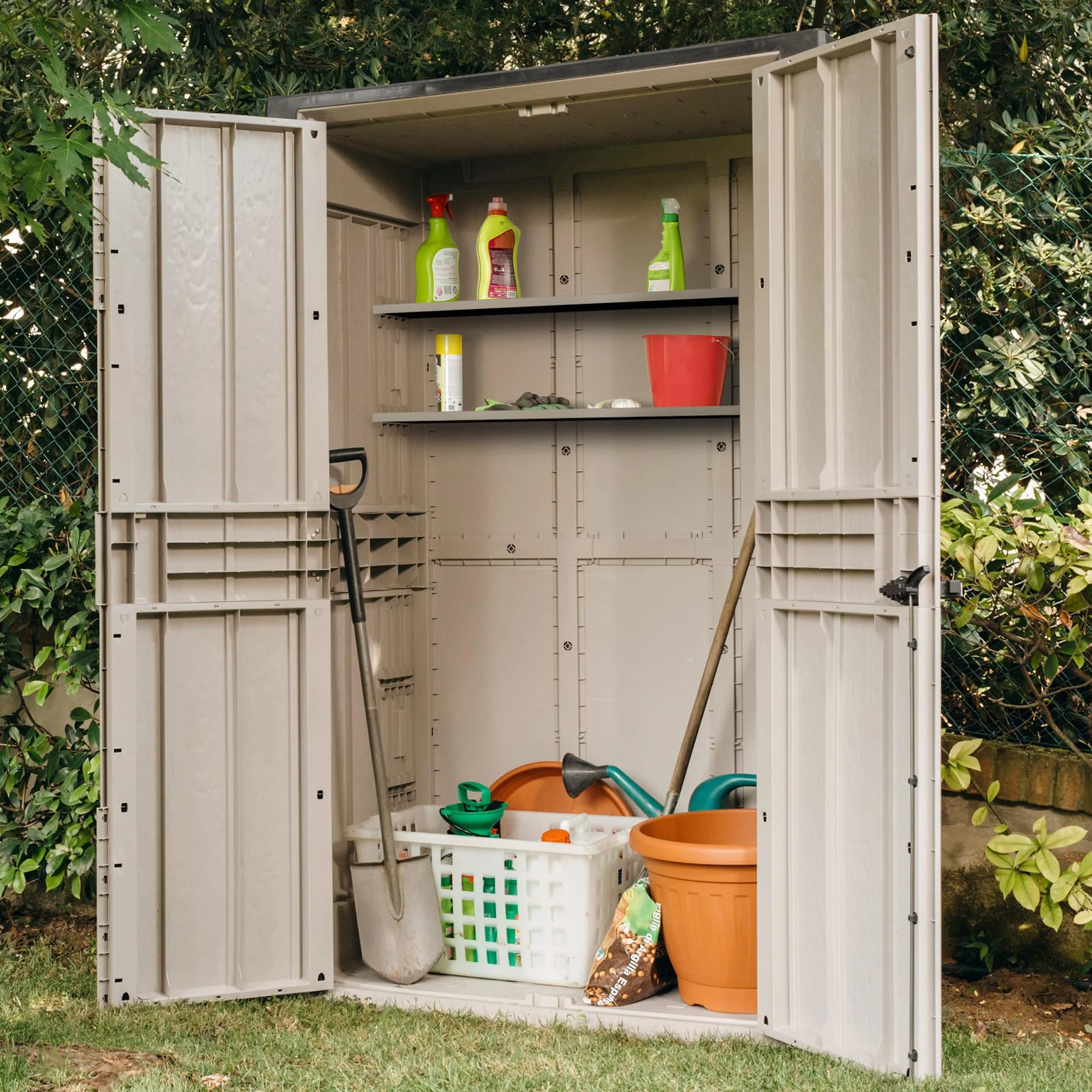 Toomax Baúl de Exterior para Herramientas 1670L Polipropileno Reciclado Efecto Madera Gris Topo Antracita
