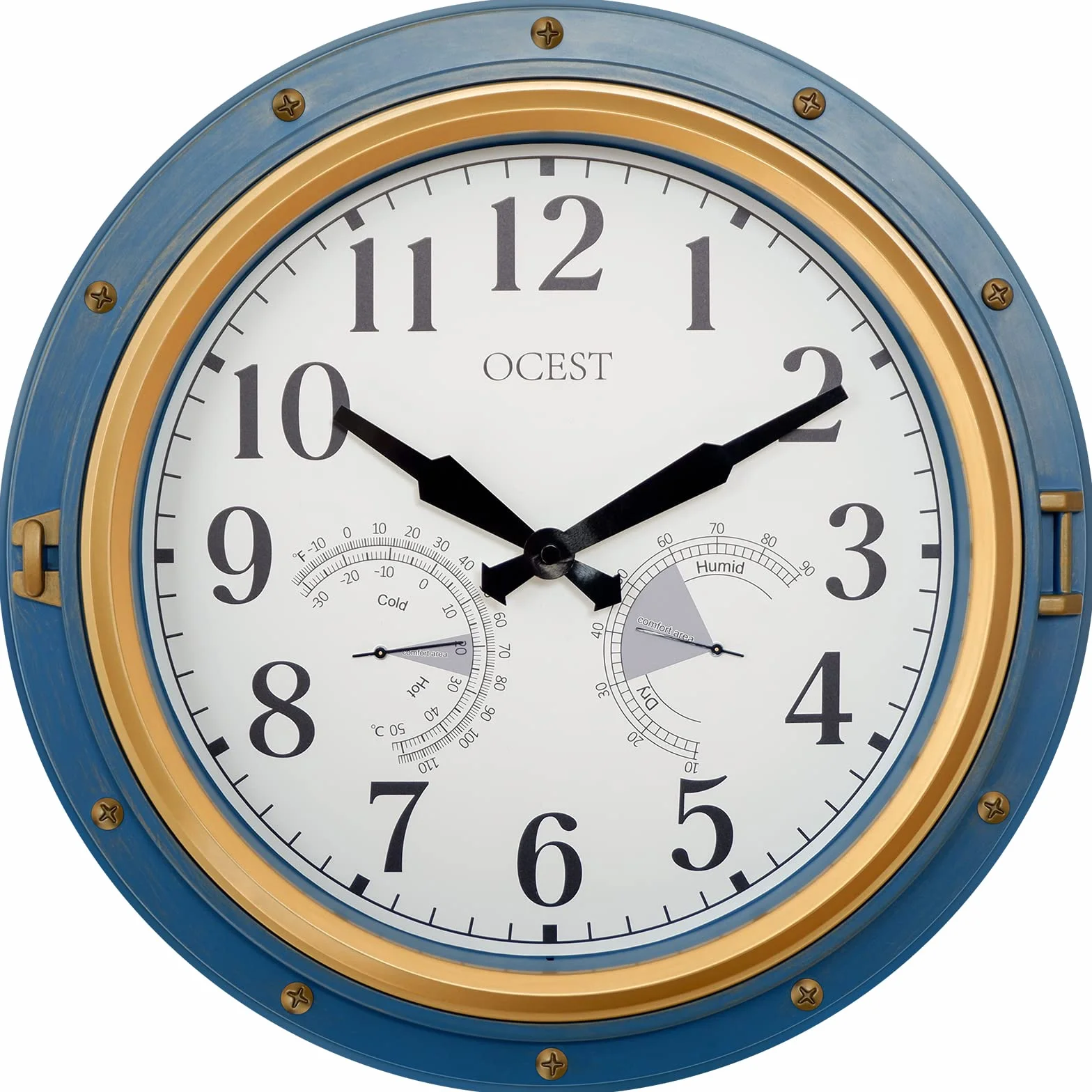 OCEST Reloj de jardín 16 pulgadas impermeable exterior termómetro higrómetro retro