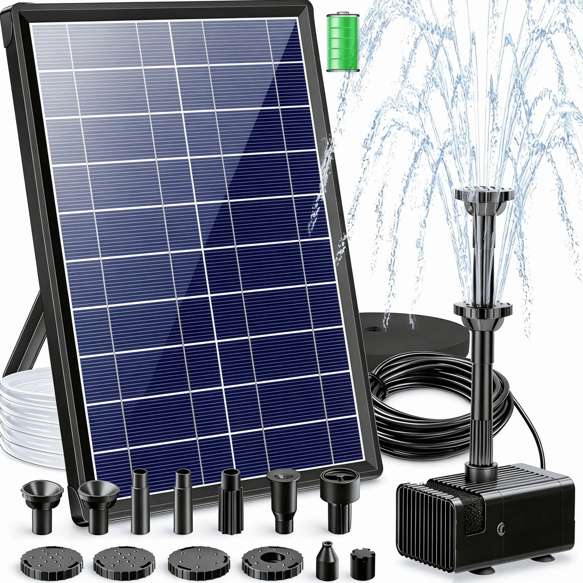 Biling Bomba de agua solar 7.5W 3600mAh 300l/h con tubería 1.5m 10 estilos