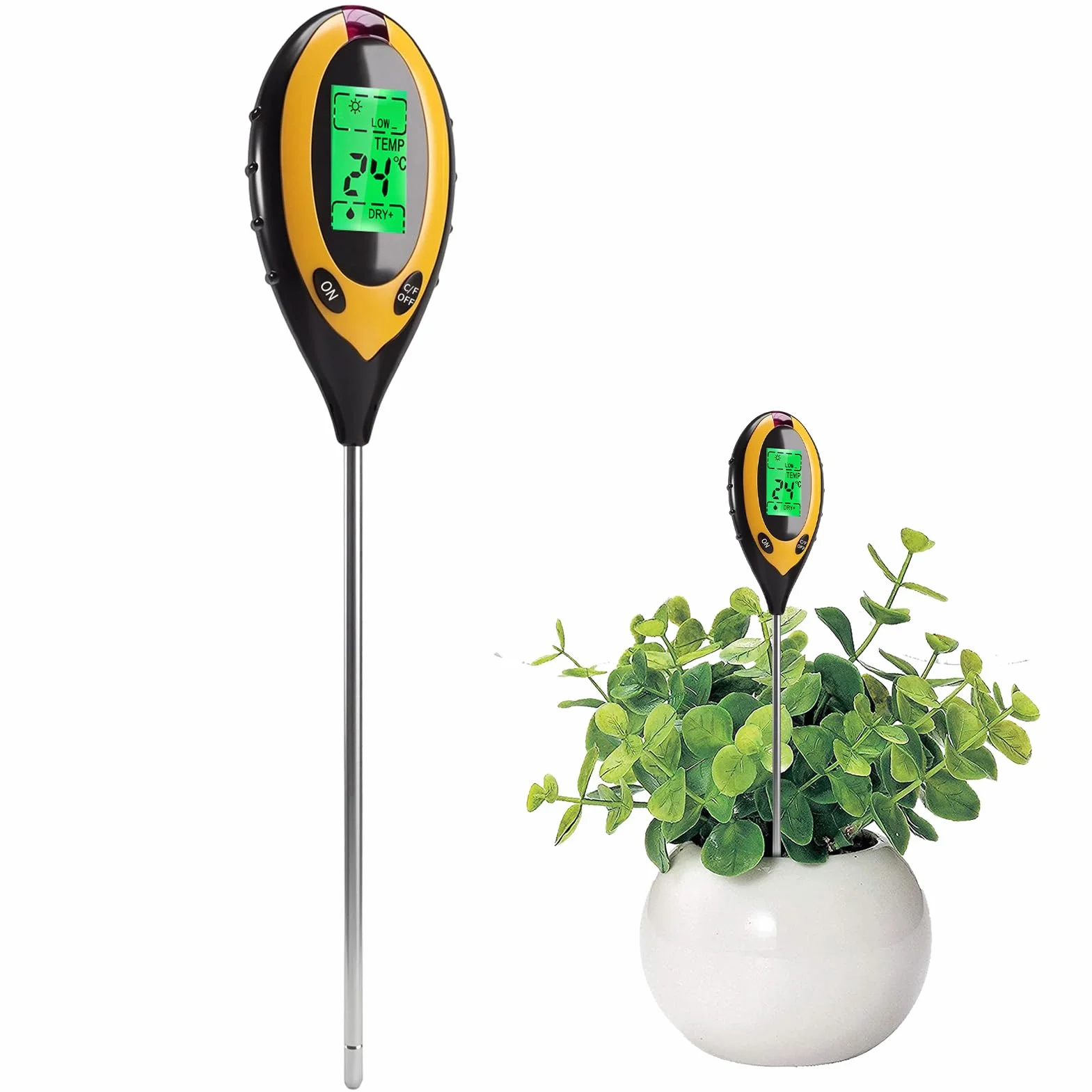 Medidor Humedad Plantas 4 en 1 Digital LCD, Medidor pH Tierra, Humedad Temperatura Luz, Suelo Jardín Huerto