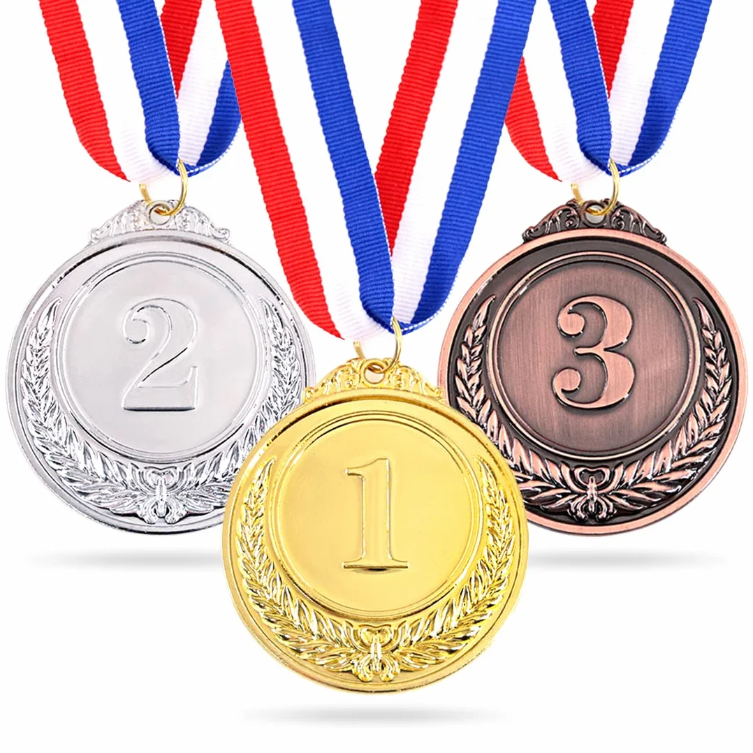 Swpeet Medallas de metal dorado y plata bronce con cinta olímpico 1er segundo tercer lugar