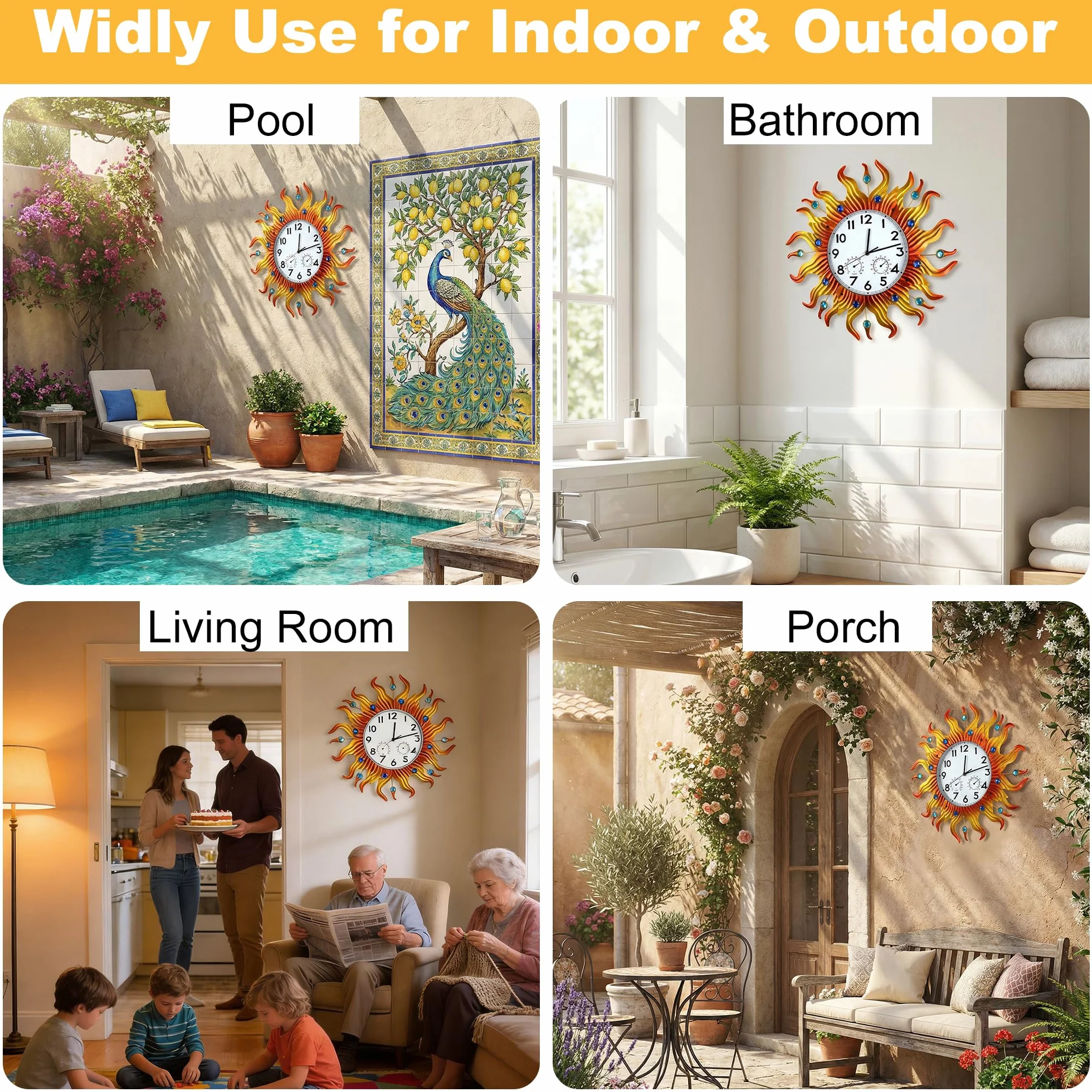 shumi Reloj de sol exterior impermeable con temperatura para patio jardín