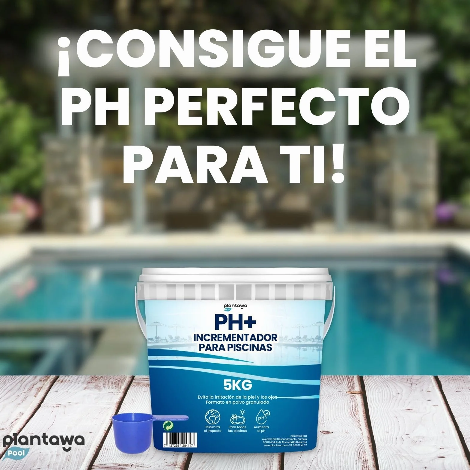 PLANTAWA Incrementador pH Piscina Plus 5Kg, Elevador pH+ en Polvo para Piscinas y Spas