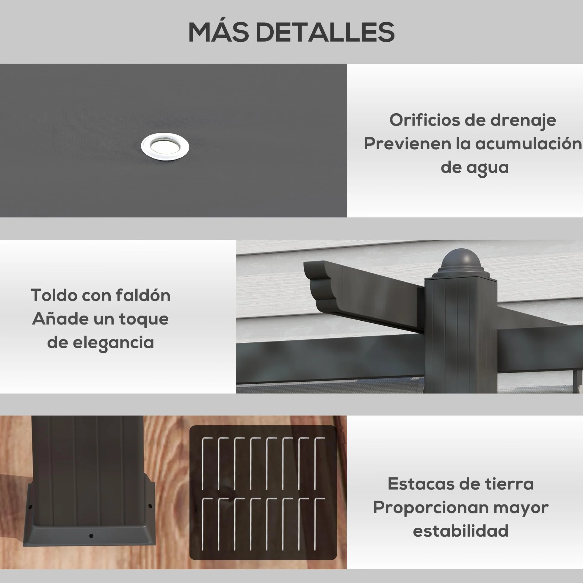 Outsunny Pérgola de Jardín 4x3 m con Techo Retráctil, Cenador de Jardín con Estructura de Aluminio, UPF30+, Orificios de Drenaje, Pabellón para Exterior, Patio, Terraza, Gris