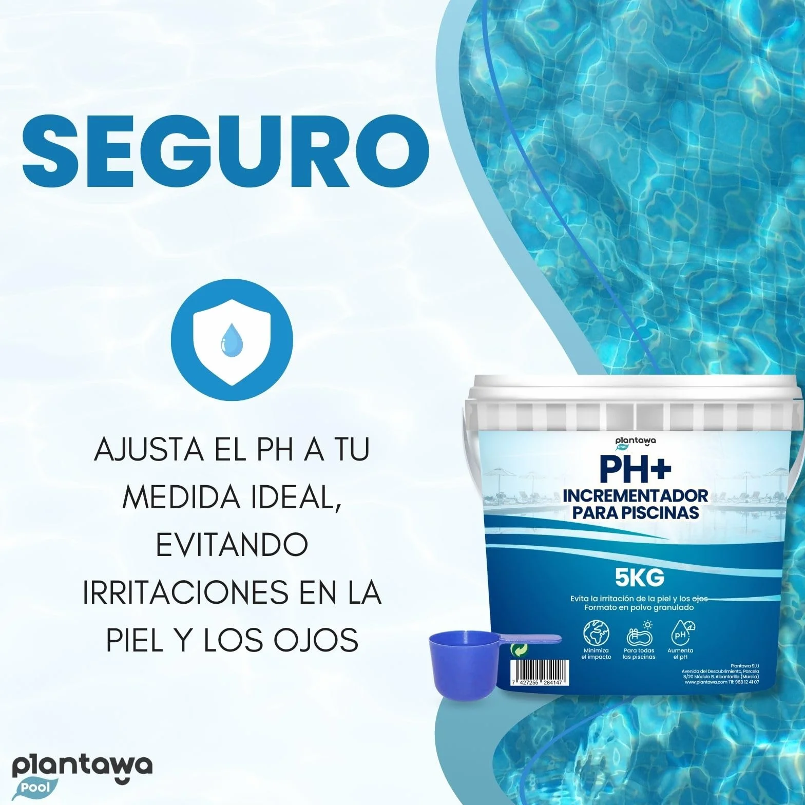 PLANTAWA Incrementador pH Piscina Plus 5Kg, Elevador pH+ en Polvo para Piscinas y Spas
