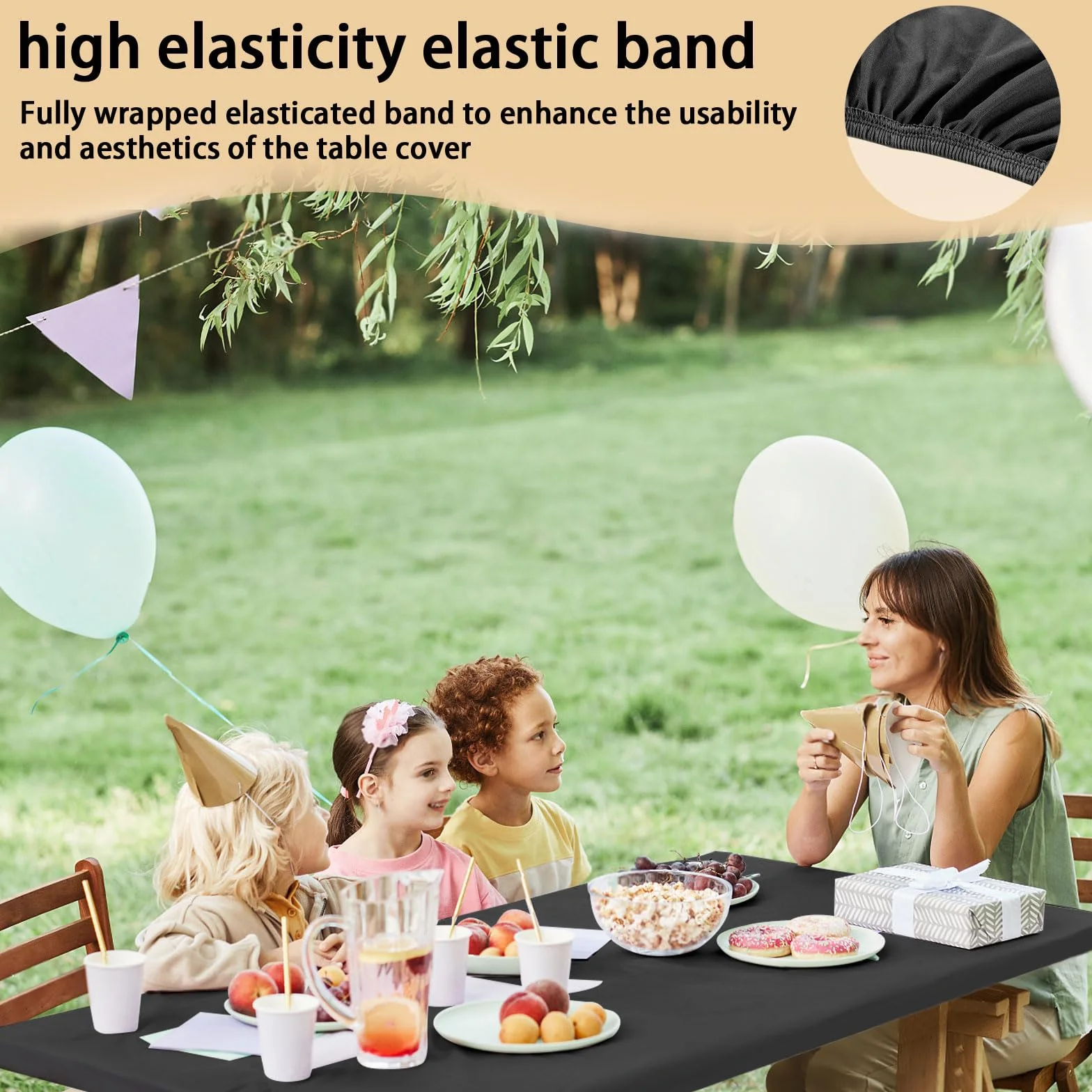 Mantel rectangular impermeable de poliéster para mesa de picnic 4 pies ajustable