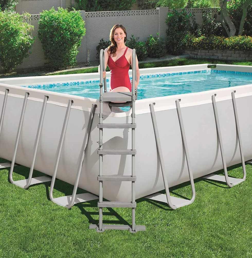 Bestway 58332 Escalera para piscinas 132 cm con plataforma Gris