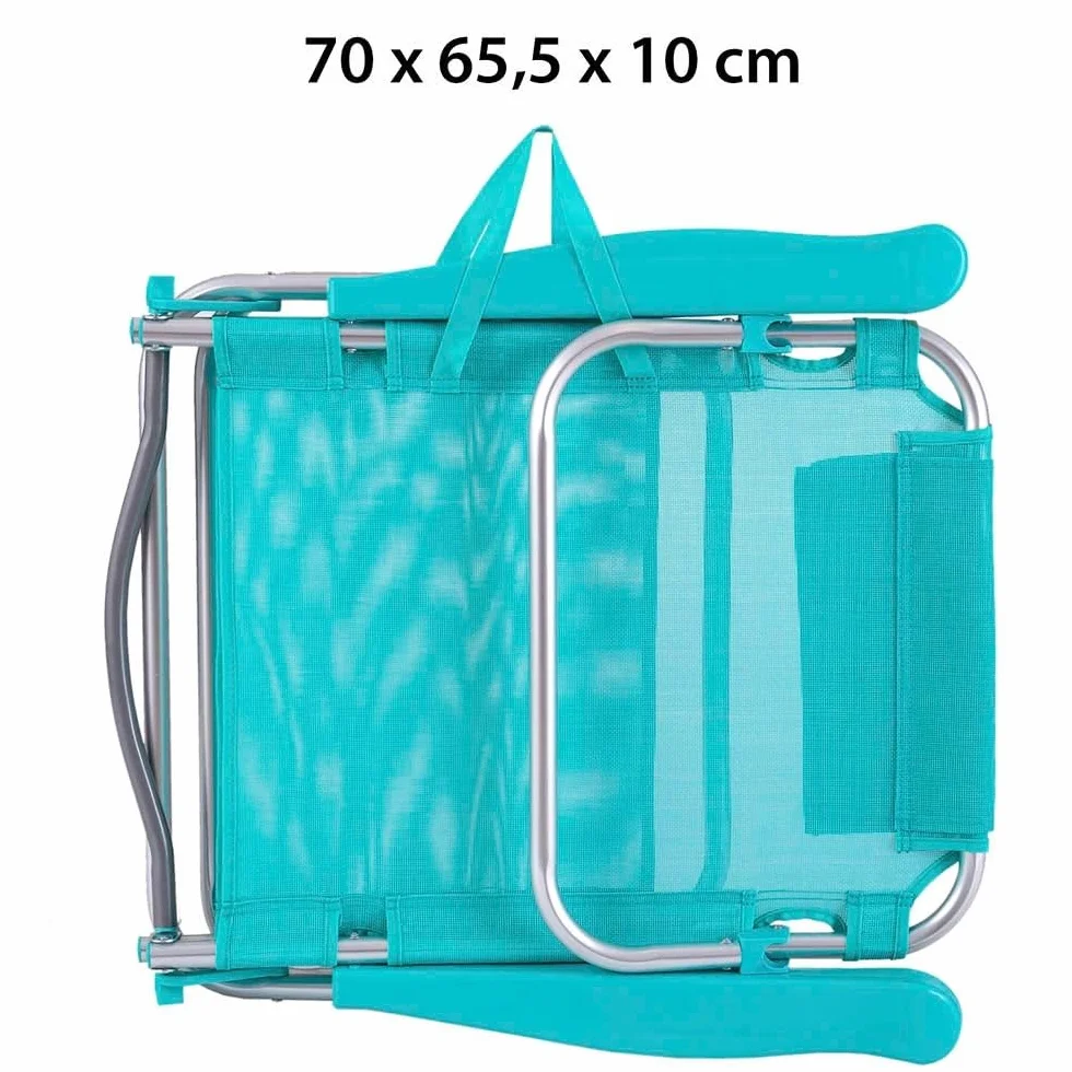 LOLAhome Silla Playa Plegable Ligera Portátil Reclinable 4 Posiciones Cojín Camping Piscina Terraza Jardín Aguamarina