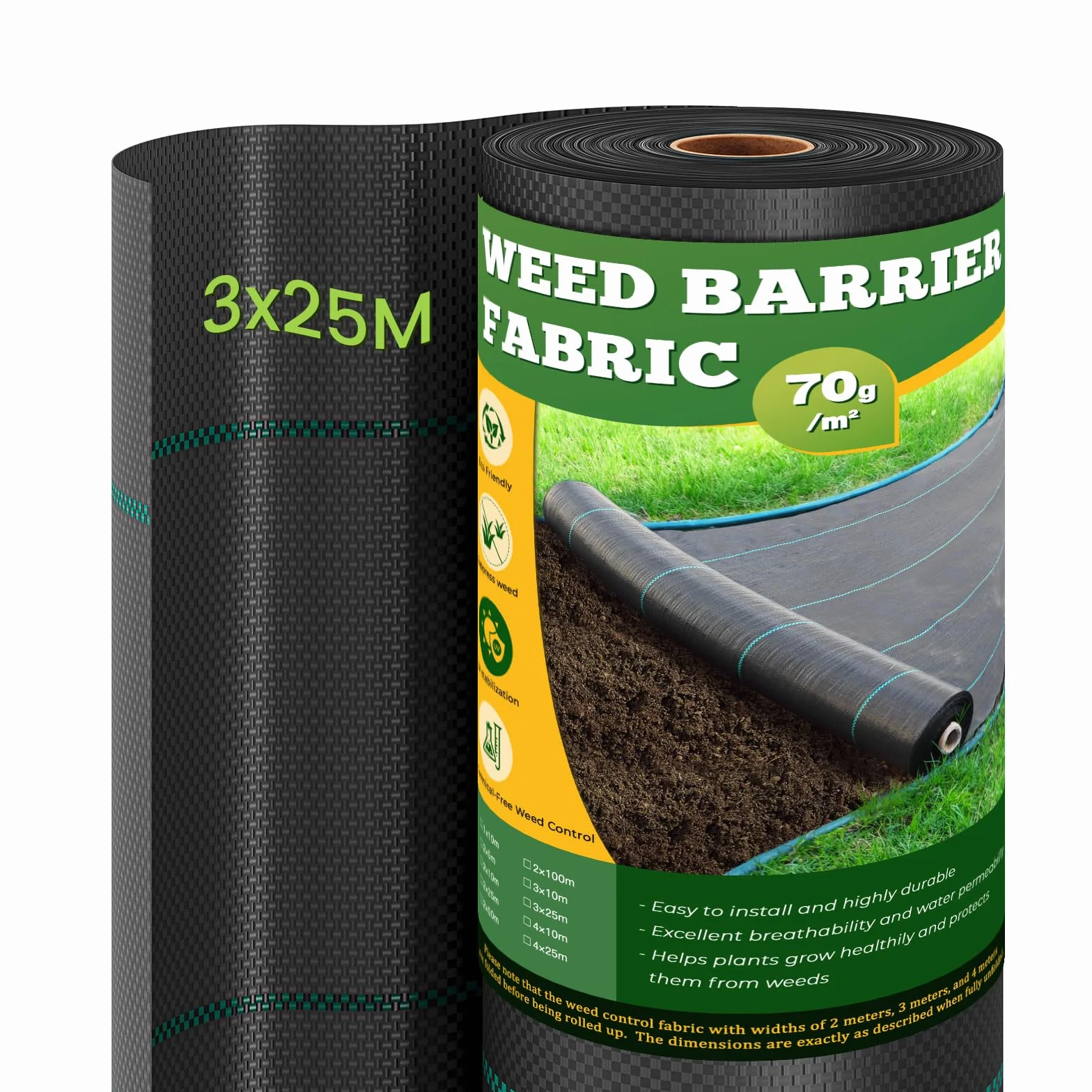 3 x 25 m Malla Antihierbas, Malla contra Malas Hierbas, 70 g/m² Geotextil, Protección césped Artificial, Lona antimalezas jardín, Anti-UV, Negro