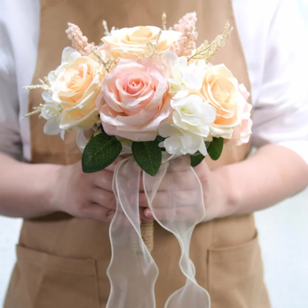 Ramo de Rosas Artificiales Hecho a Mano, Romántico, para Novia, Dama de Honor