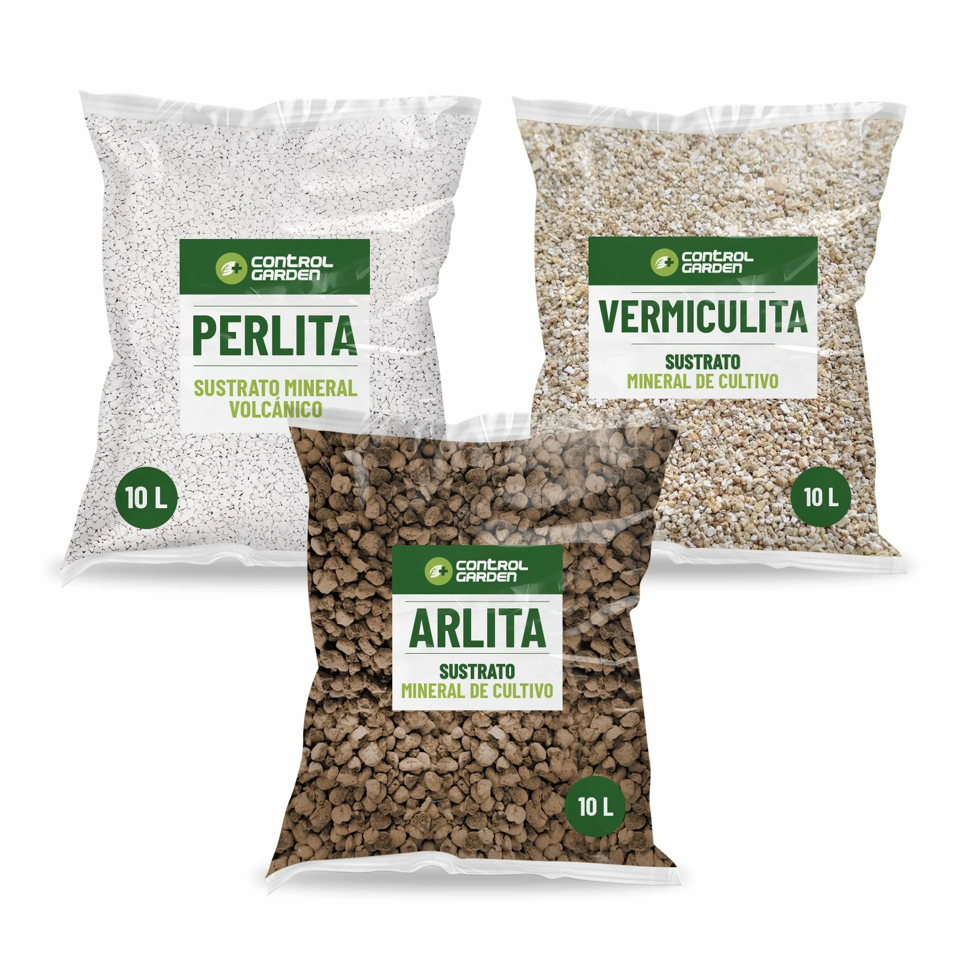 CONTROL GARDEN Arlita 10L + Perlita 10L + Vermiculita 10L Sustrato para Plantas