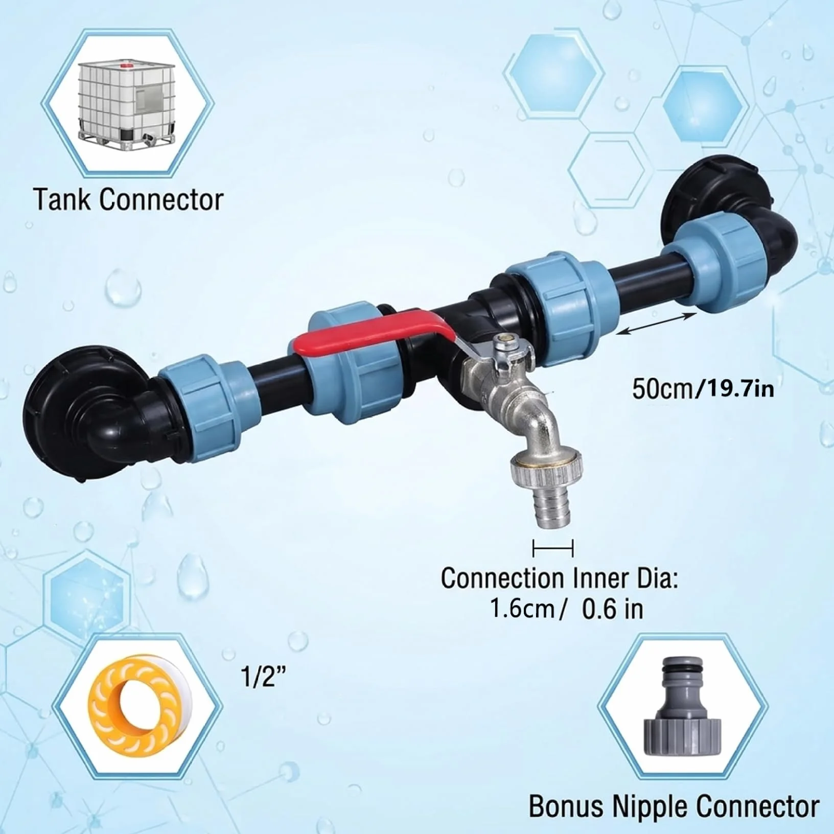 Kit de conexión IBC para barril de lluvia, espiga de latón niquelado con manguera y accesorios PE, conector resistente a fugas