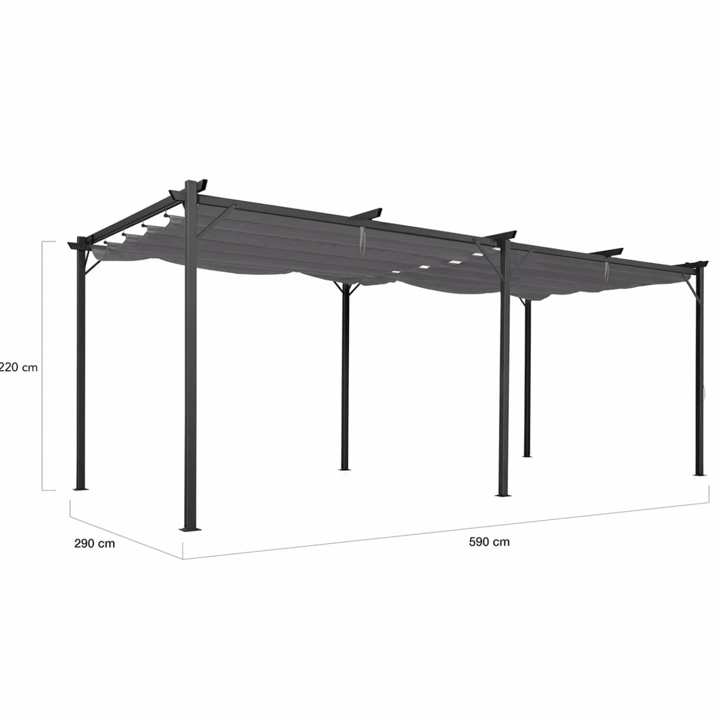 Pérgola con techo retráctil de 3 x 6 m, cenador gris antracita