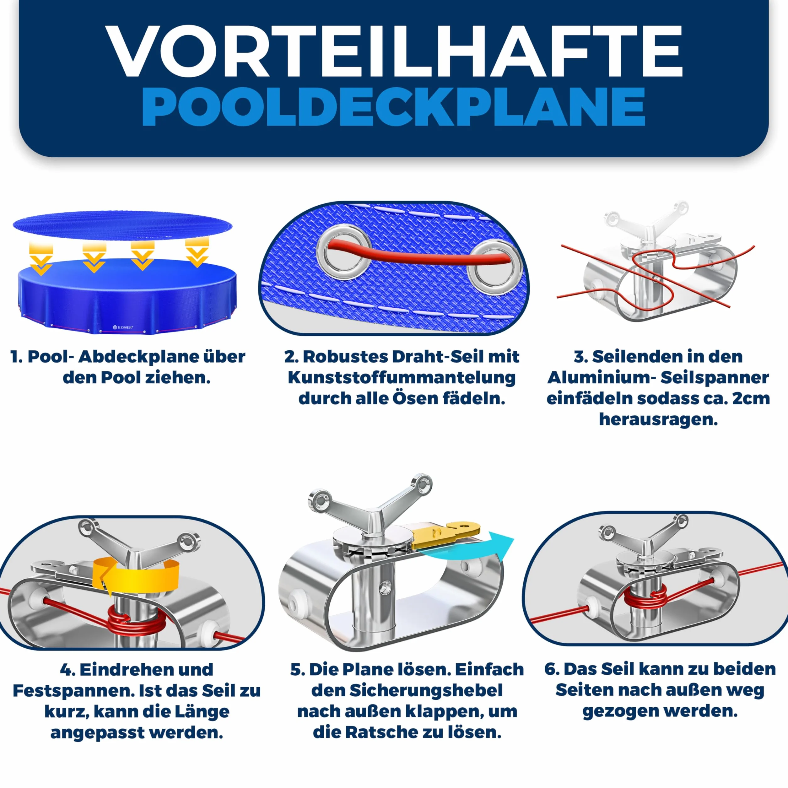 KESSER Cubierta solar para piscina redonda 366 cm 200 g/m² polietileno