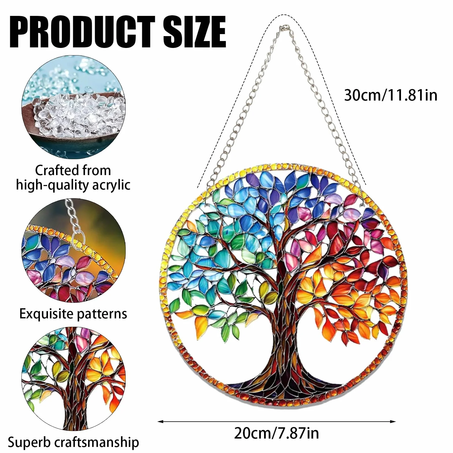 HORREX Atrapasoles Árbol de la Vida 20x20 cm Acrílico Colgante para Ventana Decoración Jardín