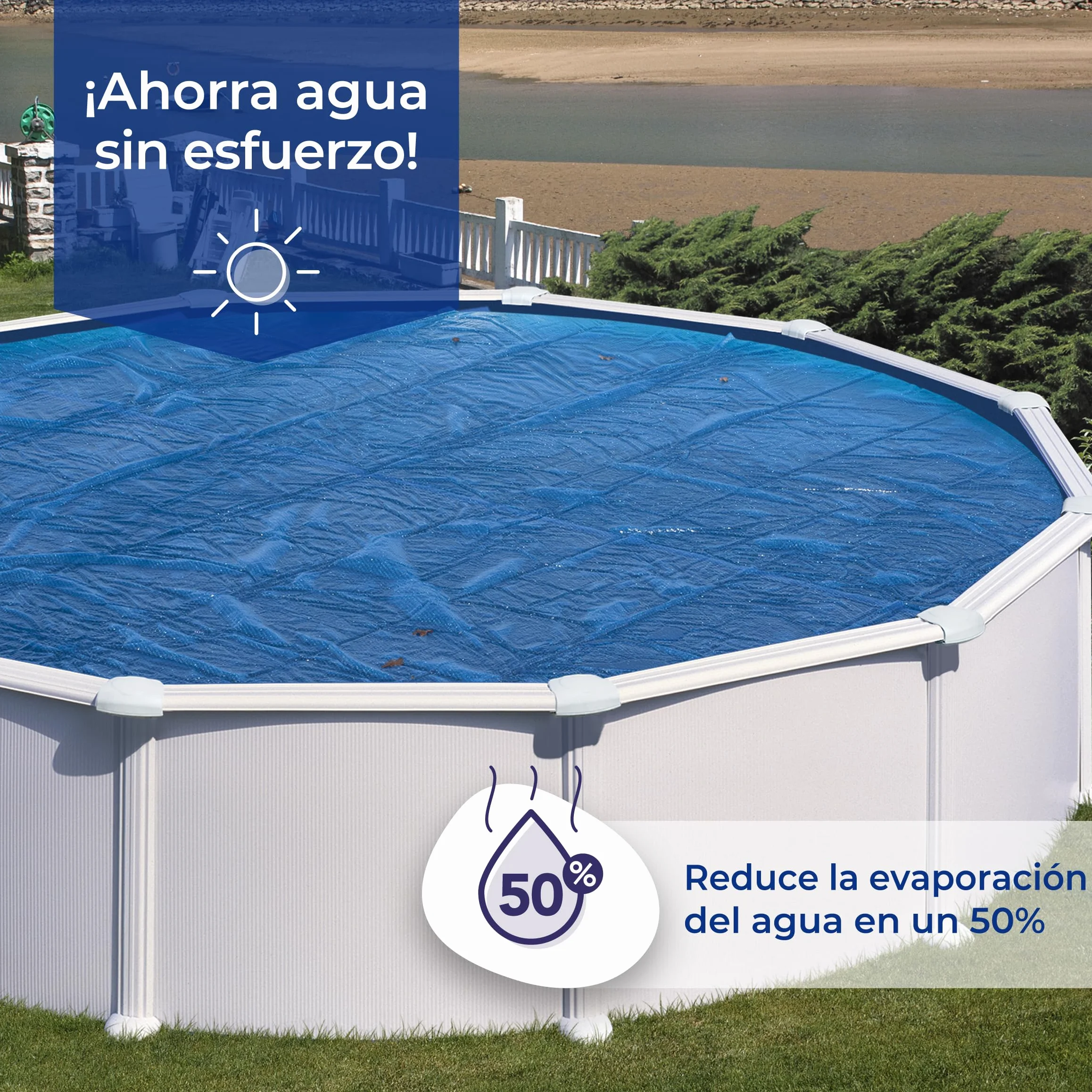Cobertor de Verano para Piscina Ovalada 730 x 375 cm Azul