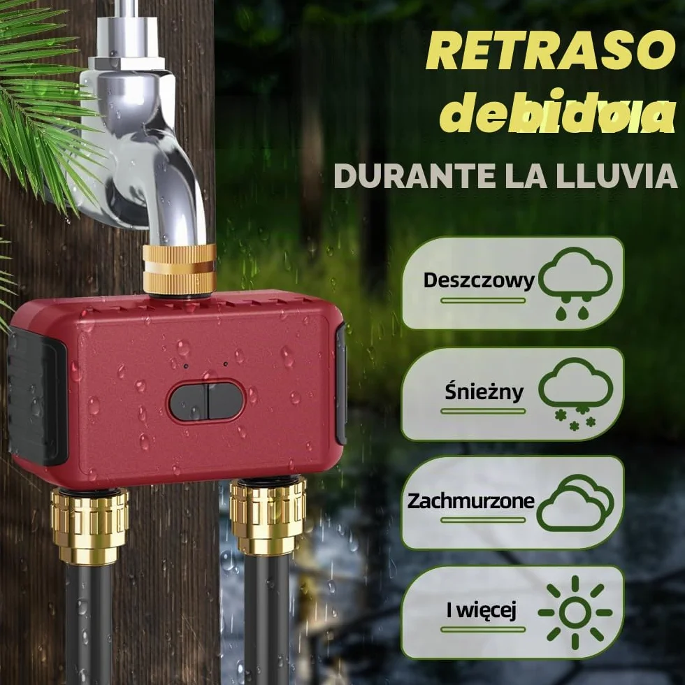 GIEX Temporizador de Riego WiFi 2 Zonas, Controlador Inteligente para Manguera de Jardín, Compatible con Tuya y Smart Life