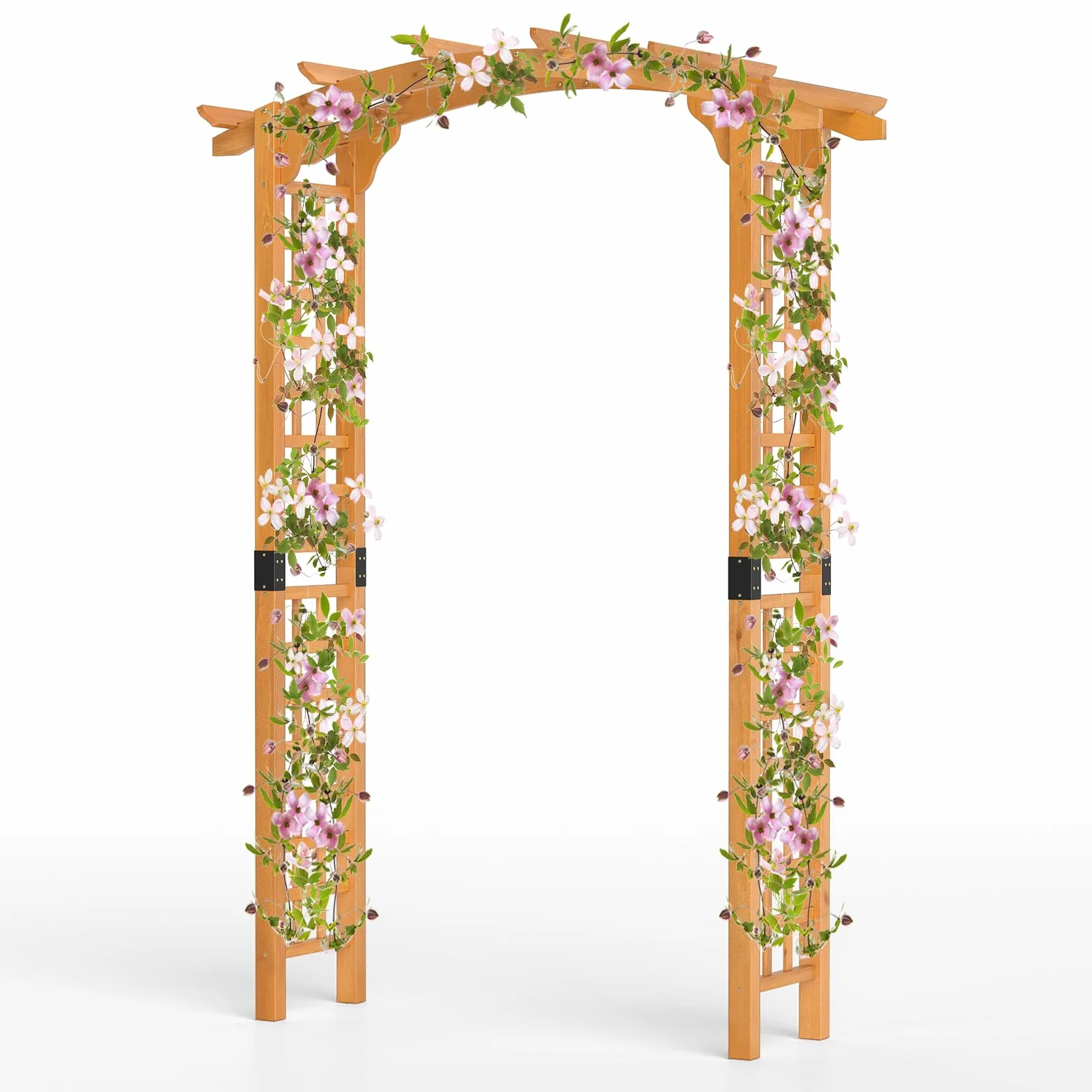 HOMASIS Arco de jardín de madera para rosas y plantas trepadoras, soporte naranja 160x60x229 cm