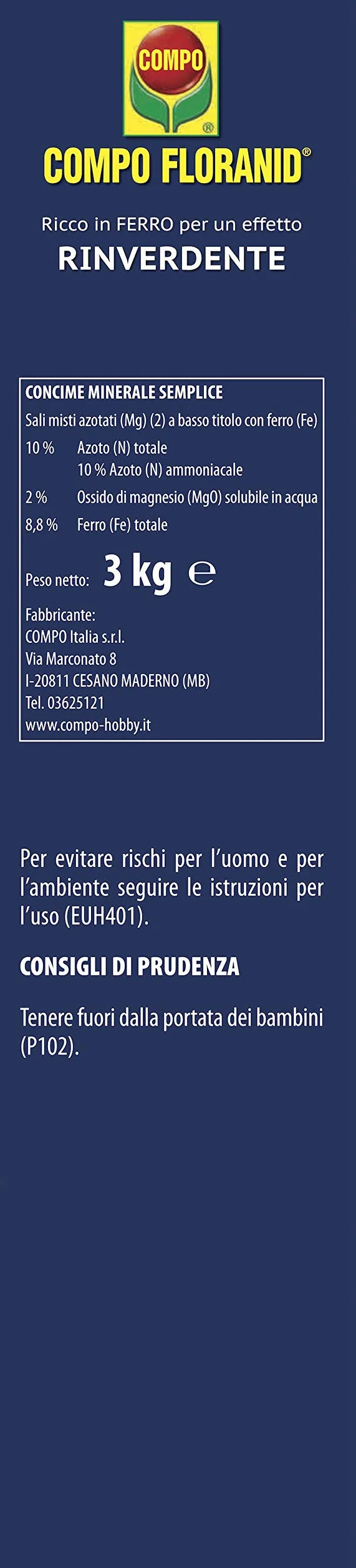 Compo Floranid Abono para césped Rico en Hierro, 3 kg