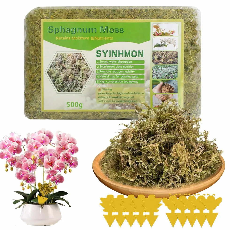 Musgo Sphagnum para Orquídeas 500g, Sphagnum Moss Sustrato, Enmienda Suelo Jardinería Plantas Carnívoras