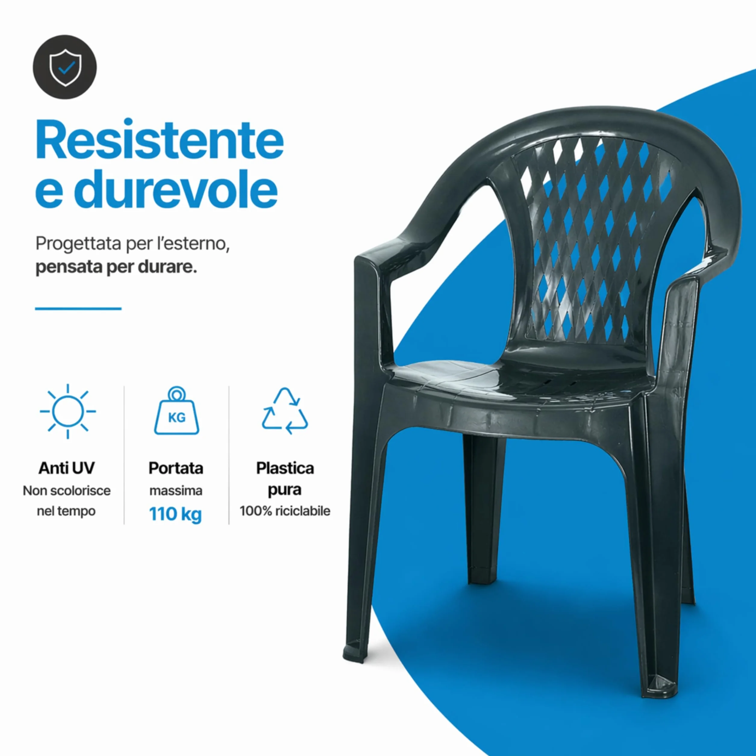 Tomaino - Juego de mesa y sillas de exterior de plástico de 6 plazas – 6 sillas con reposabrazos apilables y 1 mesa rectangular de jardín, terraza (antracita)