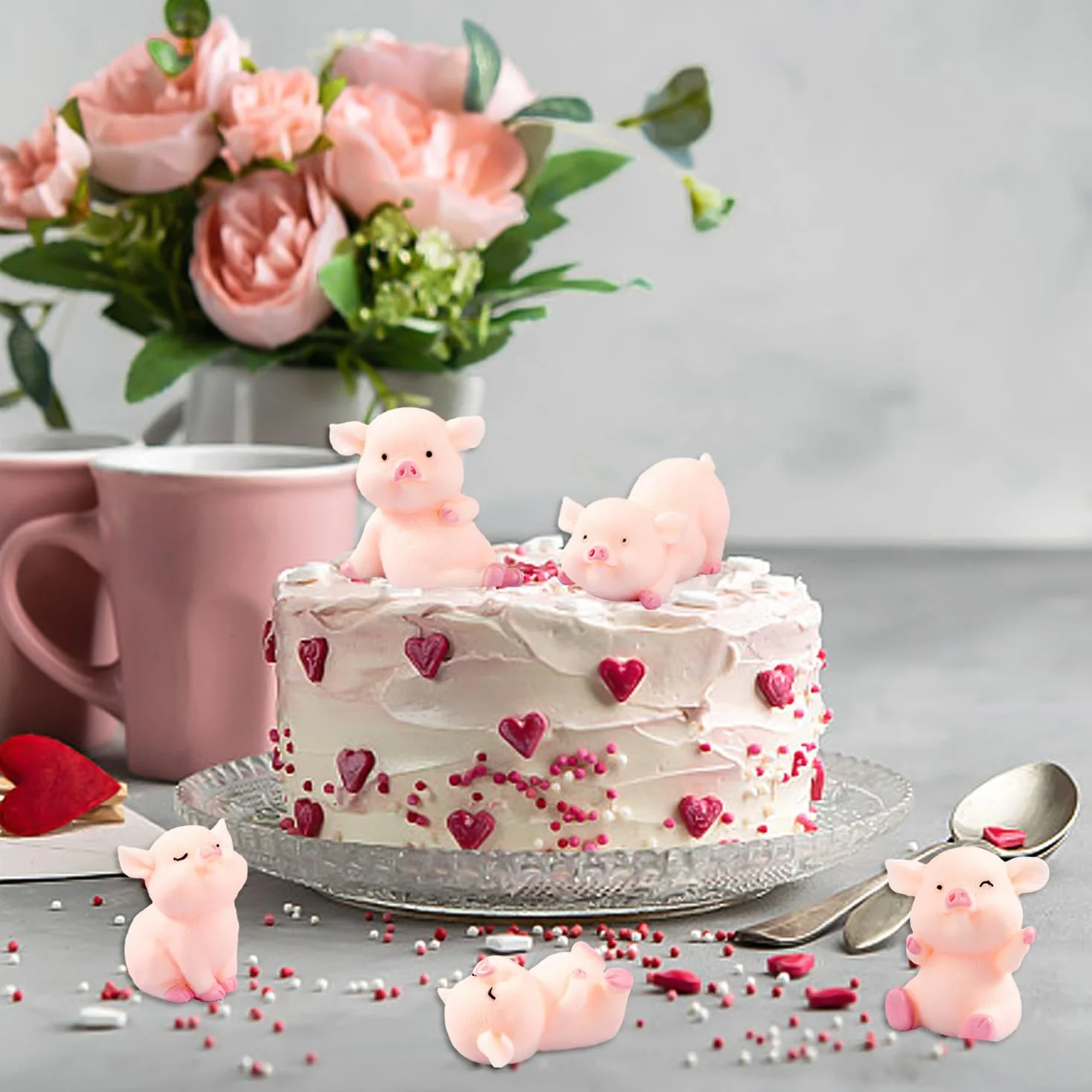 8 adornos de cerdo pequeño con 1 bolsa de almacenamiento, decoración de coche, decoración de escritorio, cerdo de la suerte, regalo de cerdo de la suerte (rosa)