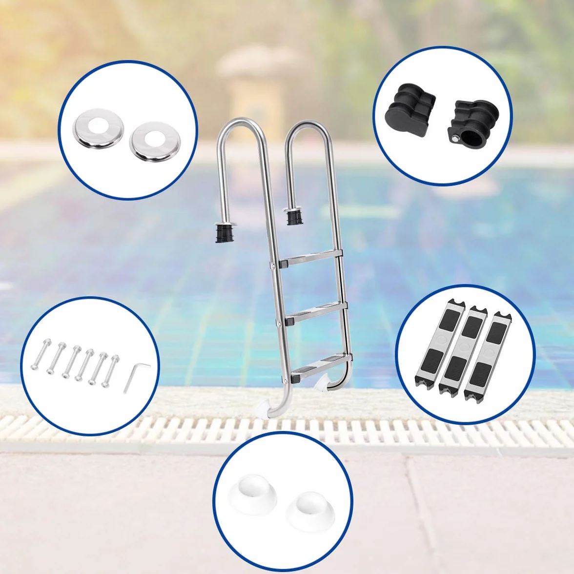 COSTWAY Escalera de Piscina de 3 Peldaños, Acero Inoxidable, Antideslizante, 55x26x132 cm, 150 kg