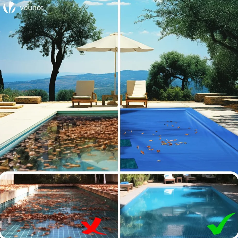 VOUNOT Lona para Piscina Rectangular 8x4 m Cubierta Protectora PE 160 g/m² Anti-UV Ojales Cada 100 cm Azul-Gris
