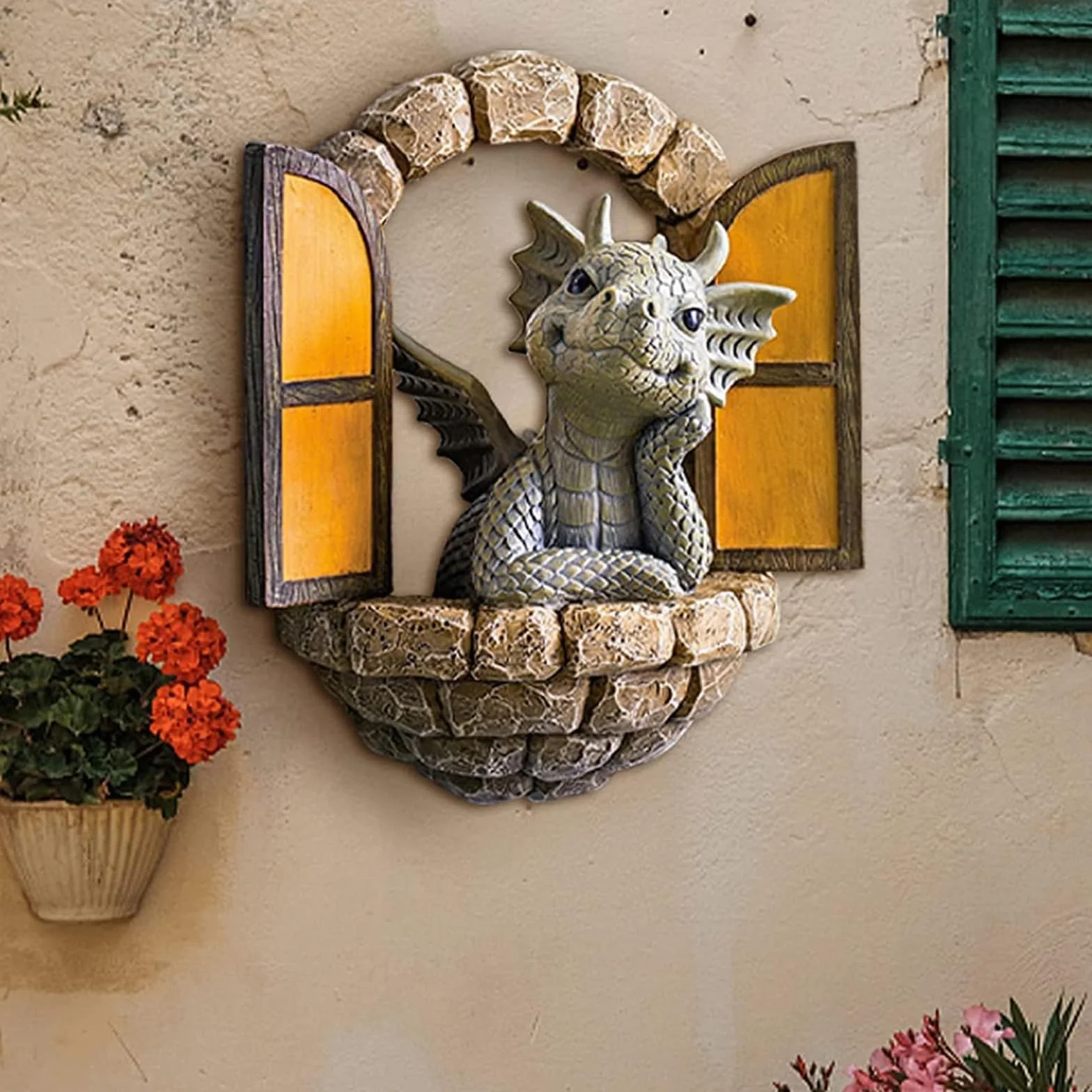 Escultura de dragón de resina para jardín, patio y pared, decoración de árbol
