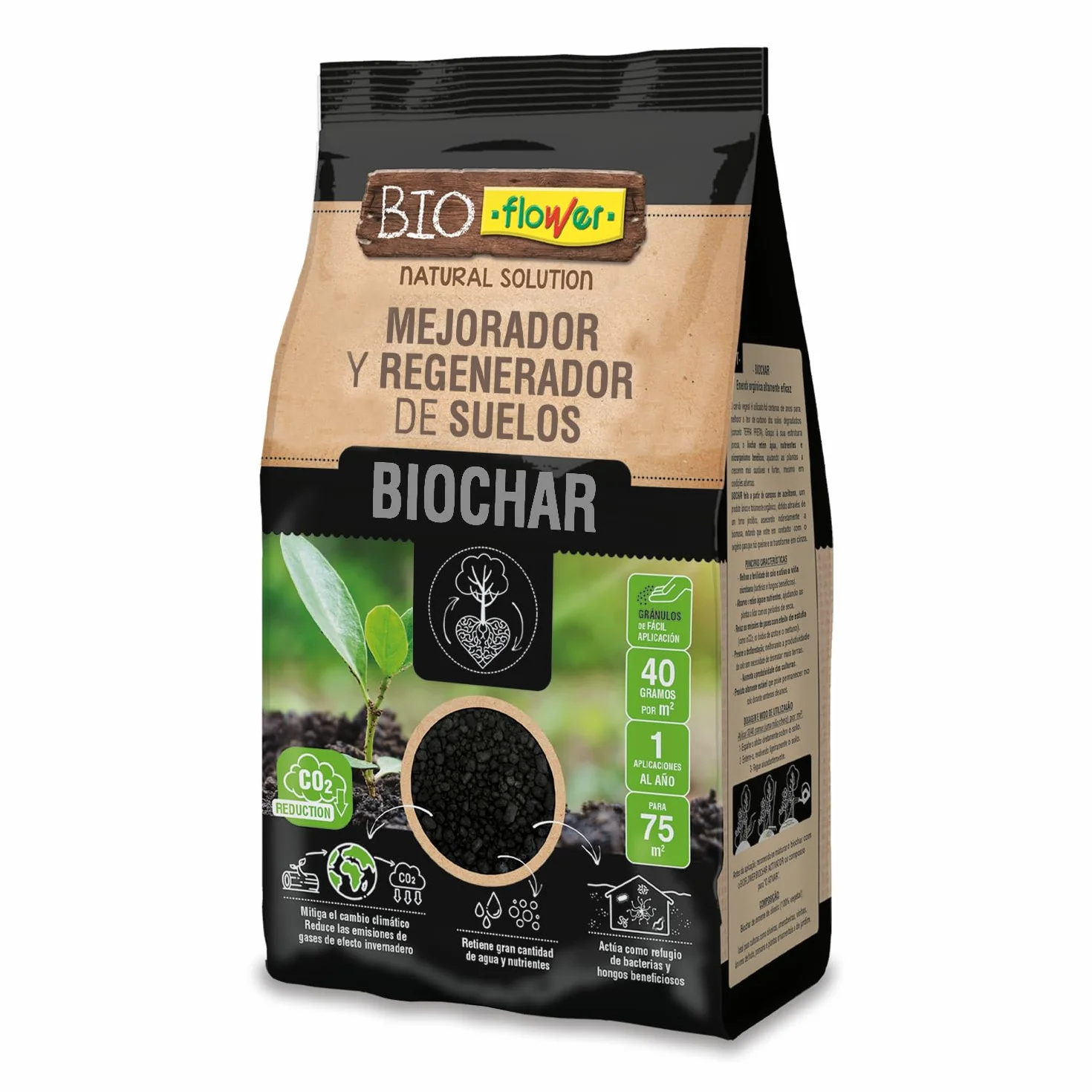 Biochar Regenerador y Mejorador de Suelos 5L 100% Origen Vegetal Retenedor de Agua Activador de Cultivos