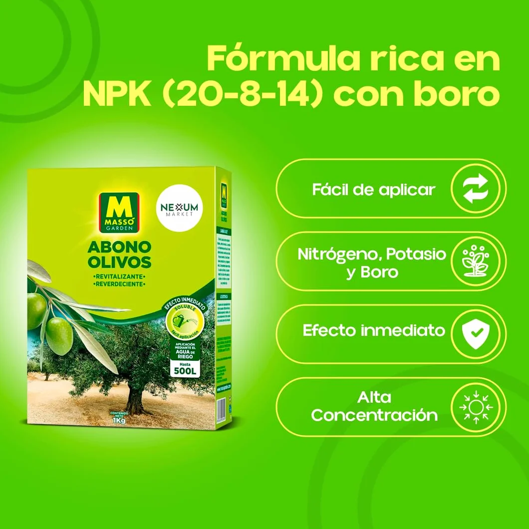 Fertilizante Soluble para Olivos 1Kg Granulado con Nitrógeno, Potasio y Boro | Nexum Market