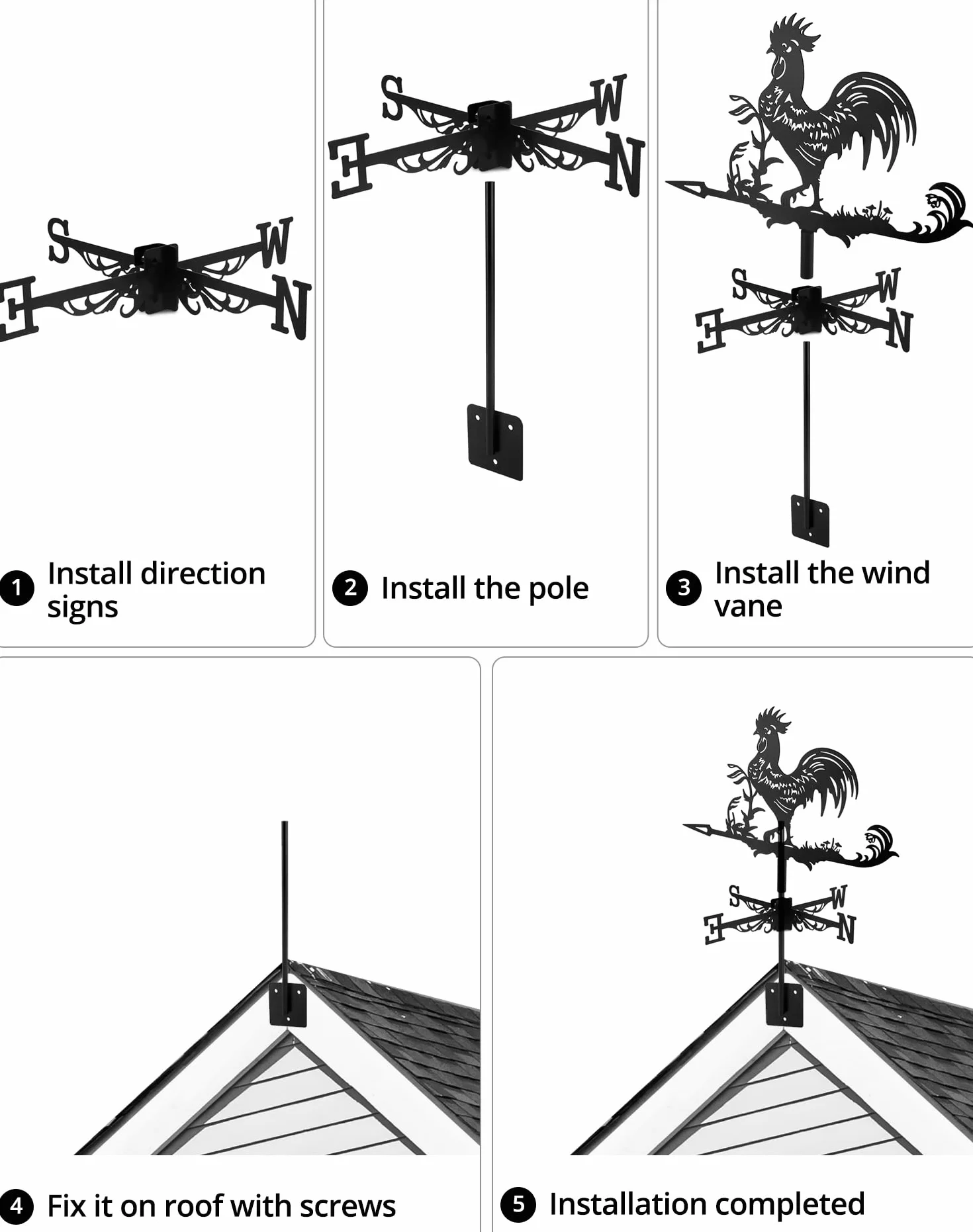 QWORK® Weathercock Weather Veleta Retro Metal Indicador de dirección del Viento para Techo jardín