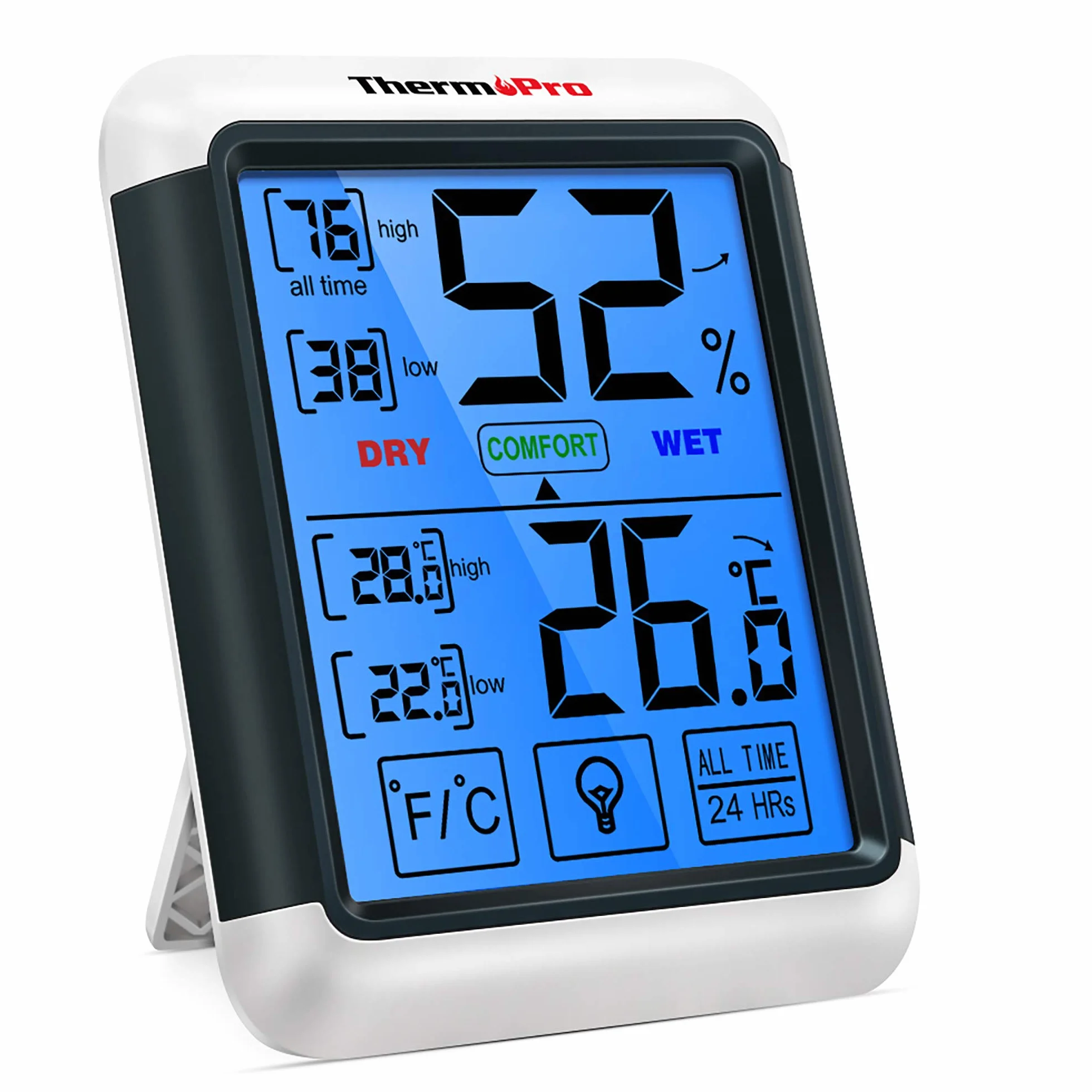 ThermoPro TP55 Termómetro Higrómetro de Interior Digital con Pantalla Táctil y Retroiluminación