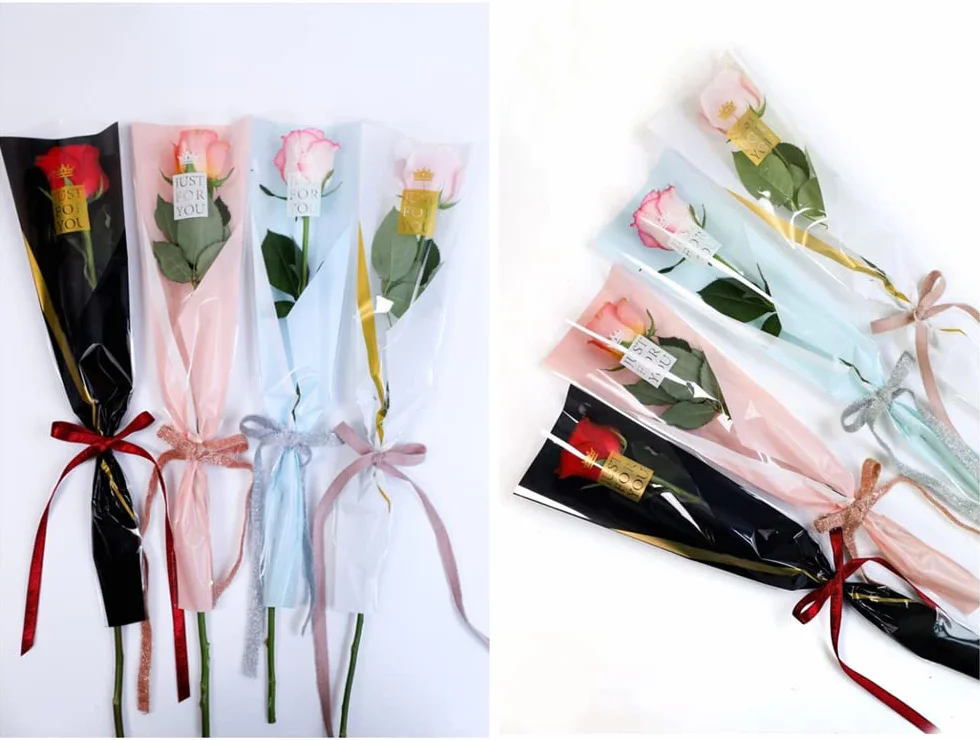 Bolsa de embalaje de rosas individuales impermeable 100 unidades 4 colores suministros de ramo de floristería