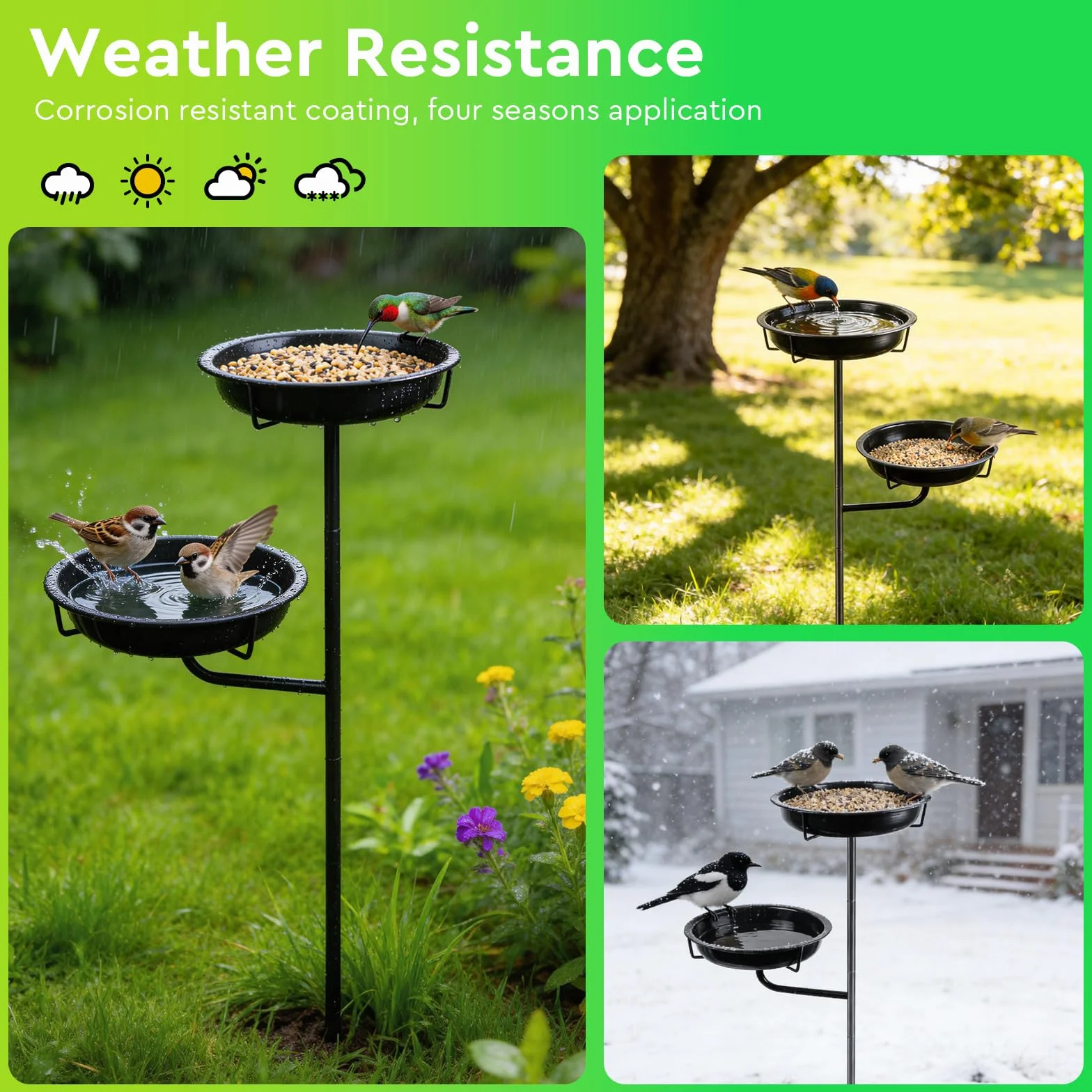 SWAWIS Comedero y Bebedero para Pájaros Independiente 2 Palangana Metal 27x5cm Altura 101cm Negro