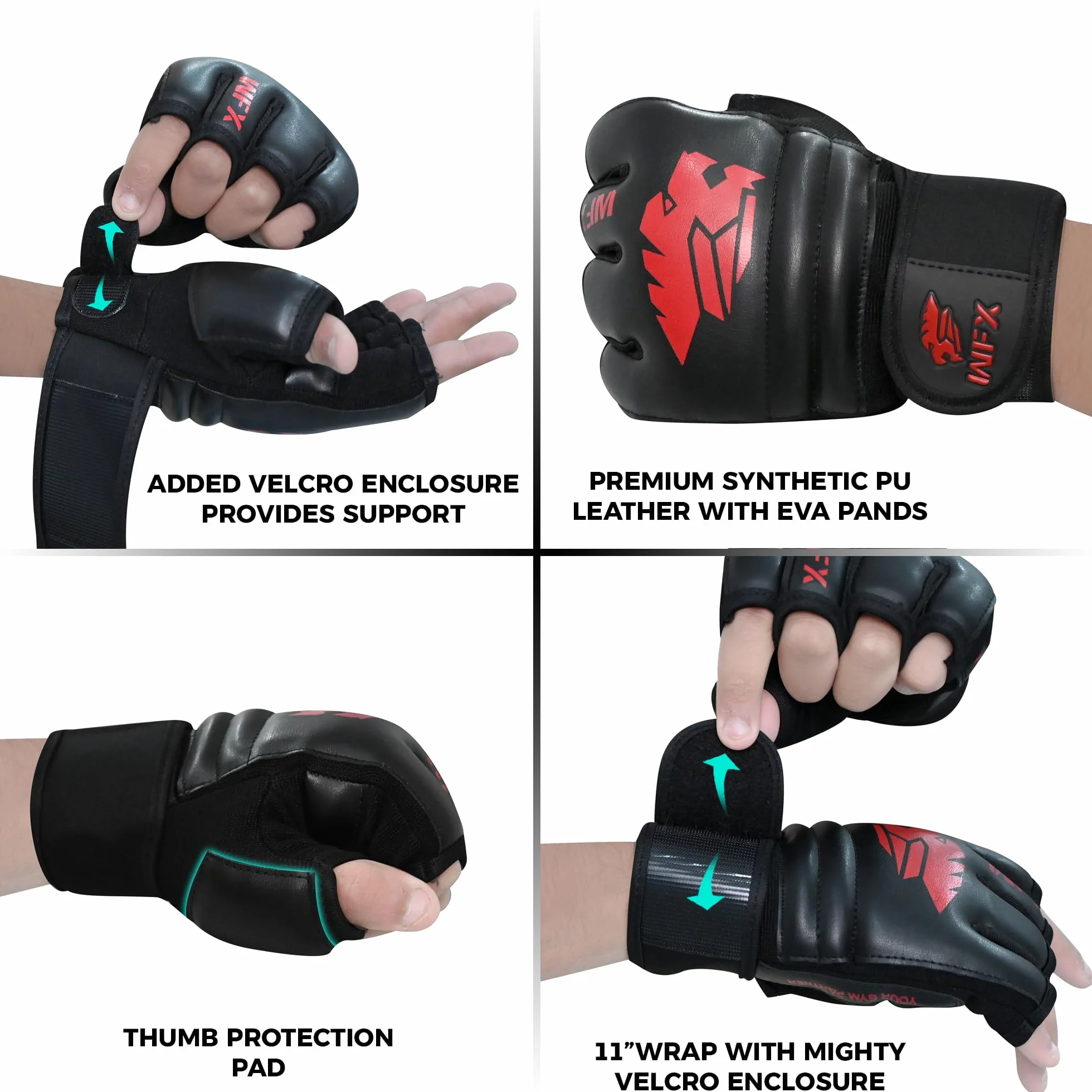 Guantes MMA de Cuero Vegano para Entrenamiento de Artes Marciales y Grappling