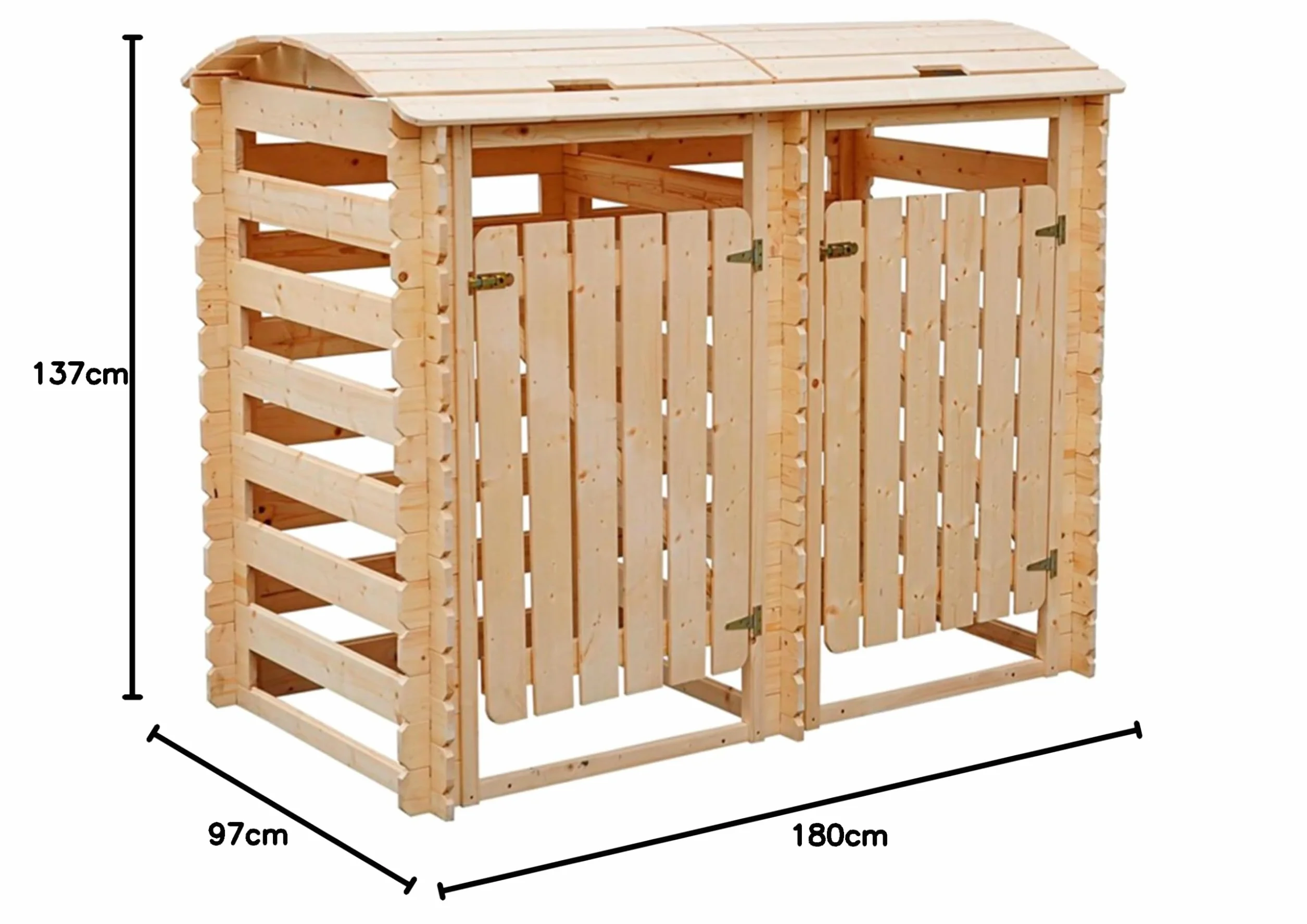 TIMBELA M605-1 Cobertizo para Cubos de Basura Doble de Madera con Puertas con Cerradura, 240 litros