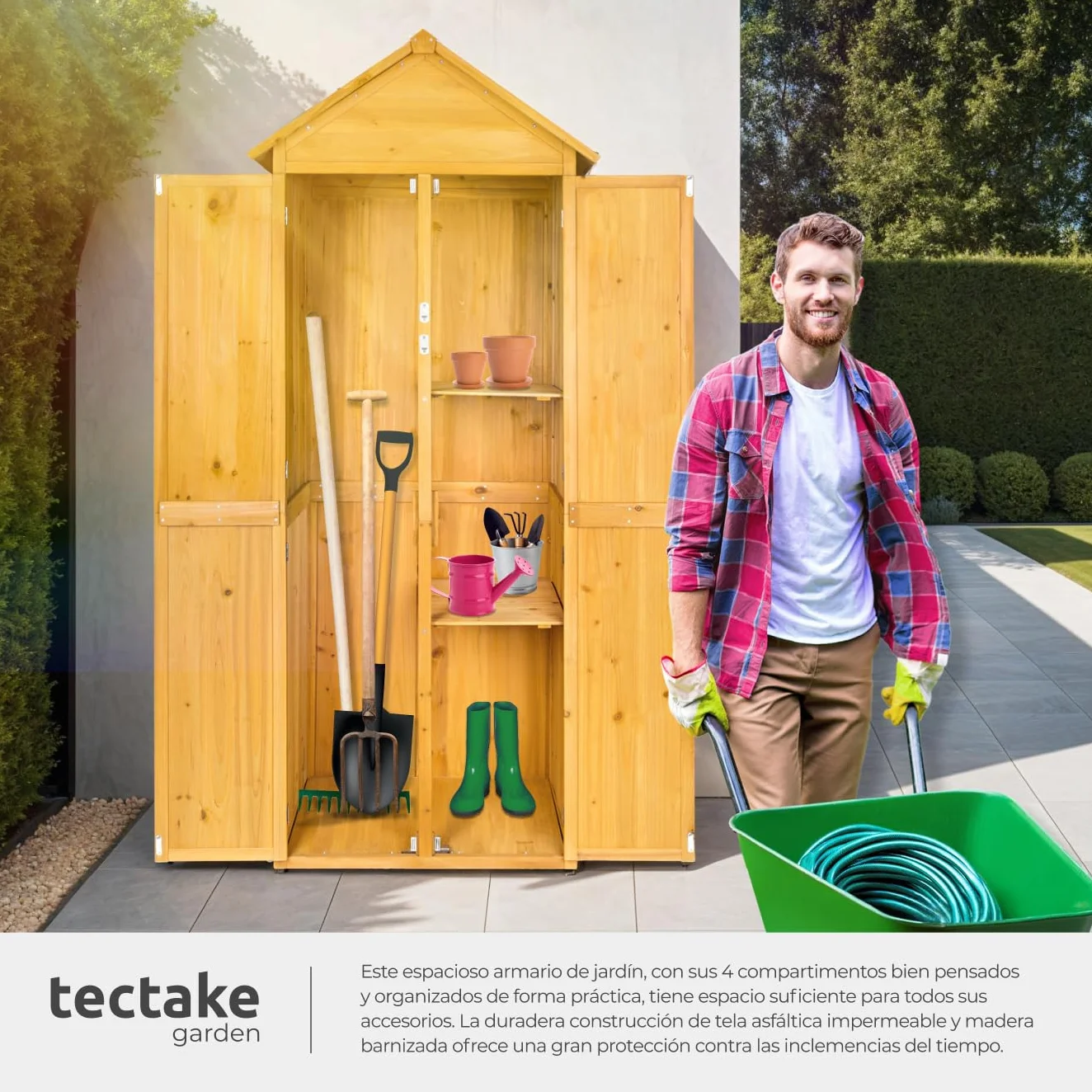 tectake Caseta Jardin Exterior Armario Herramientas con Estantes Madera