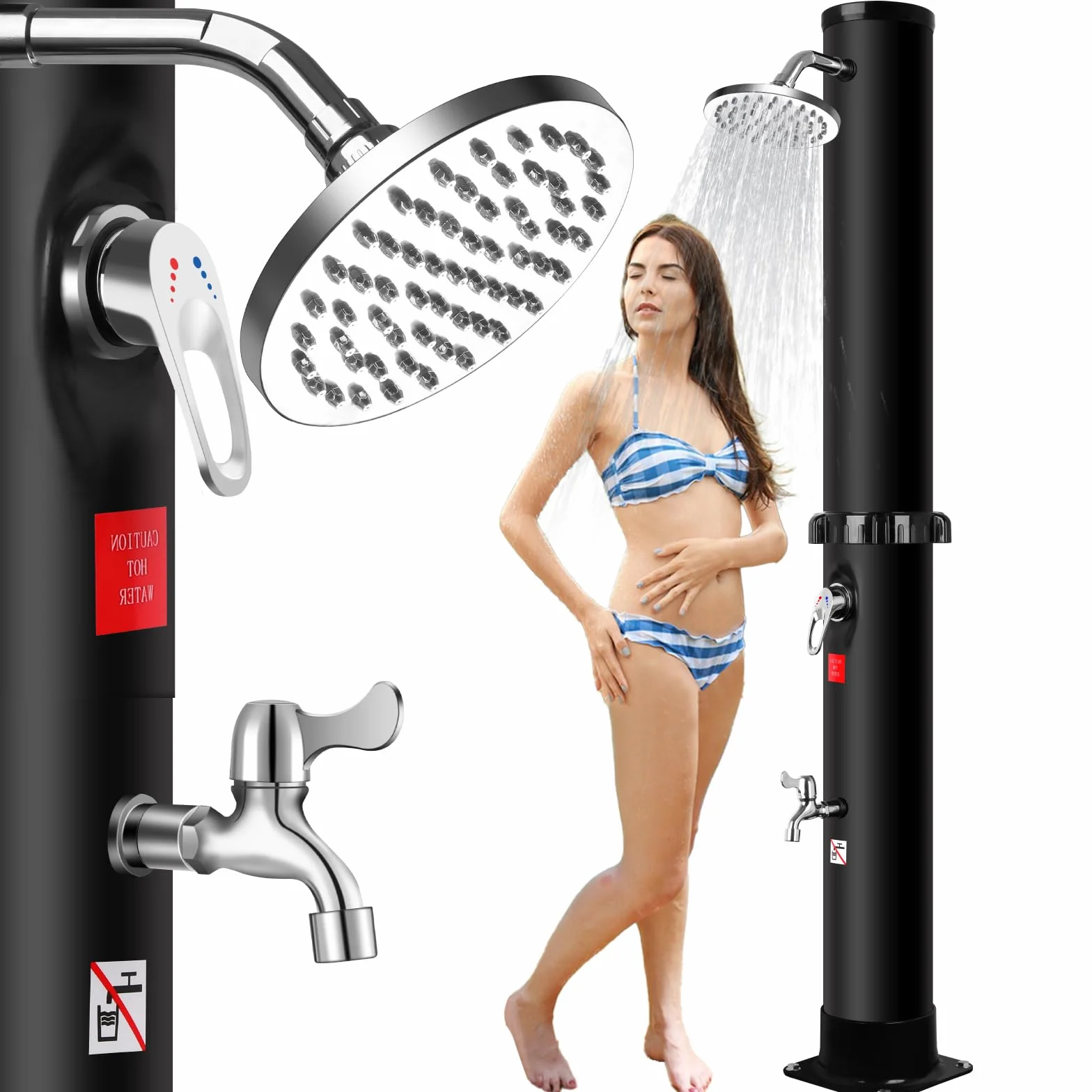 Ducha Solar Exterior 40L con Regulador Agua Caliente Fría, 216 cm, Máx 60℃