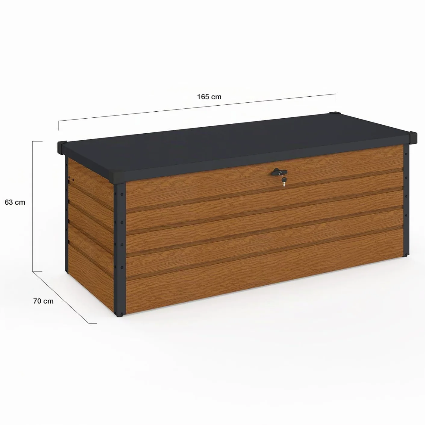 Baúl de almacenamiento de metal con cerradura 600 L 165 x 70 x 63 cm para jardín