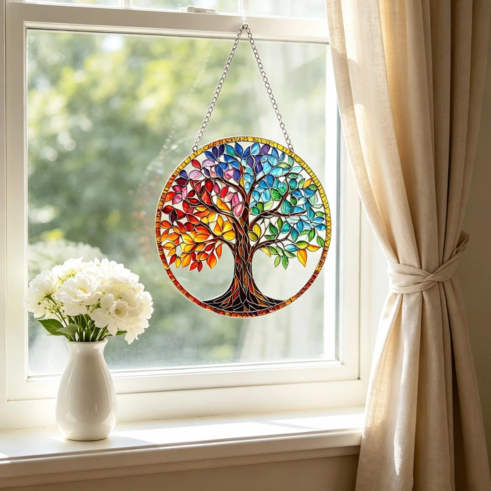 HORREX Atrapasoles Árbol de la Vida 20x20 cm Acrílico Colgante para Ventana Decoración Jardín