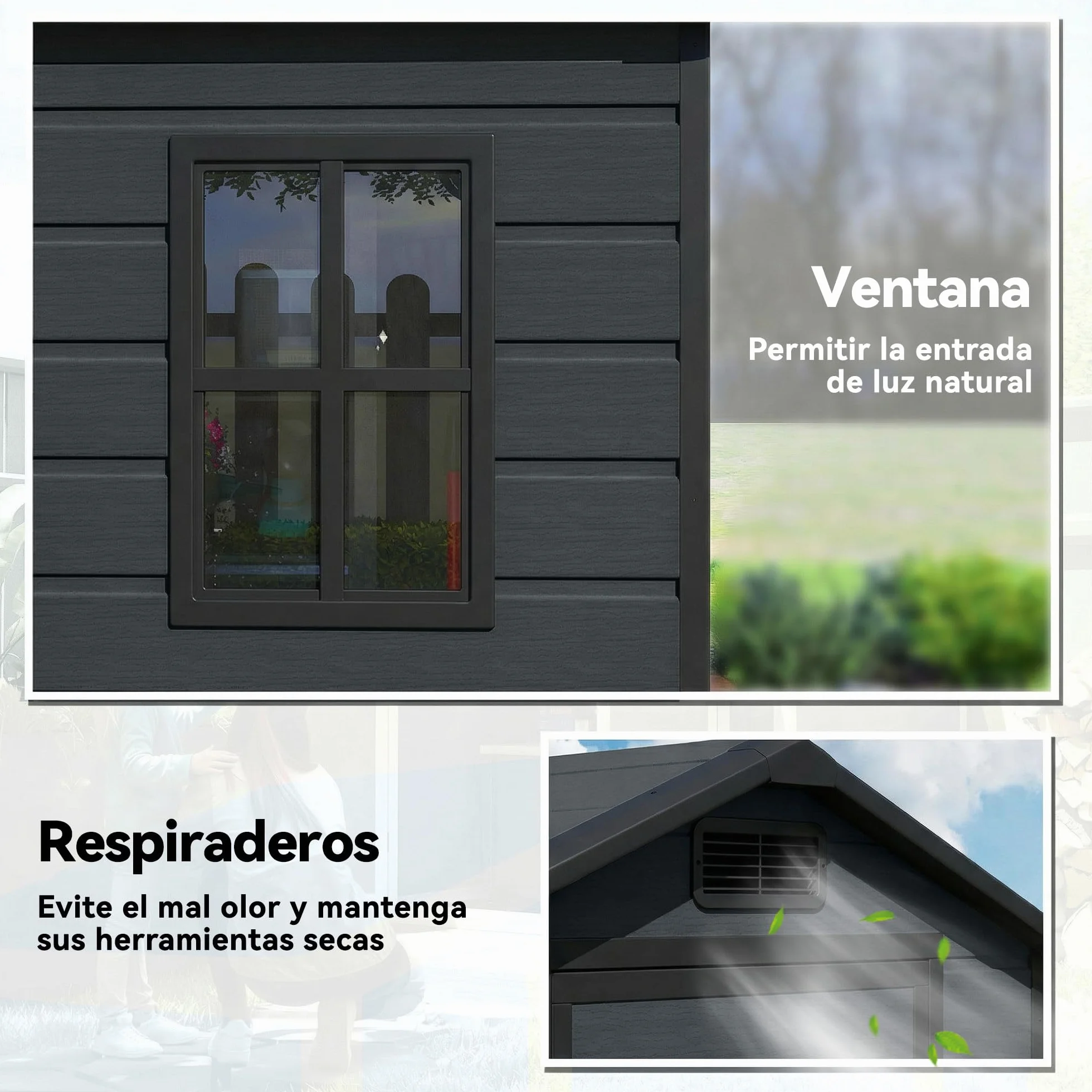 Outsunny Caseta de Jardín Exterior 1,09 m² 128x104x196 cm Cobertizo de Plástico con Suelo Puerta con Cerradura Gris Oscuro