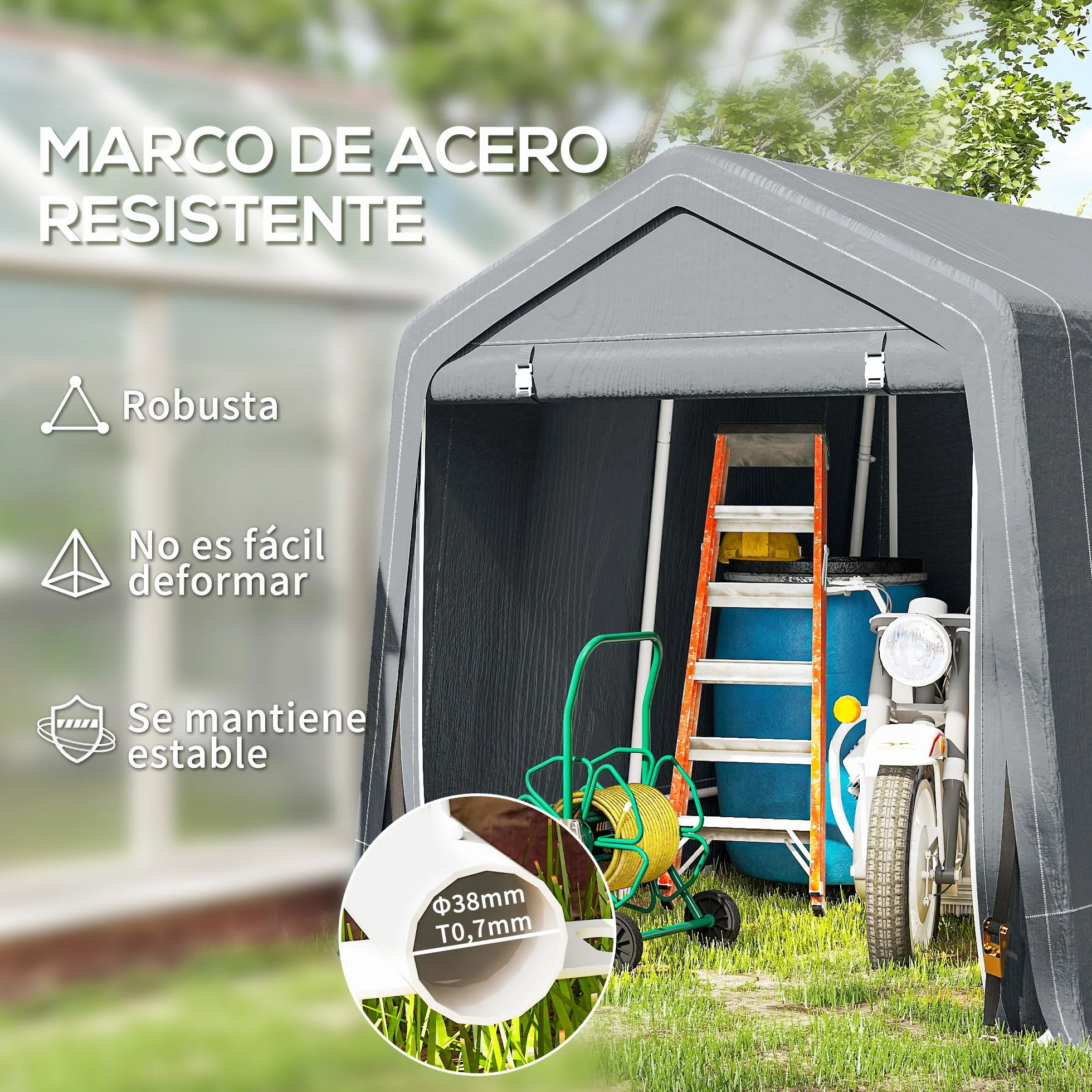 Outsunny Carpa de Jardín 2,4x2x2 m Cobertizo Exterior Impermeable Anti-UV Garaje Portátil Gris