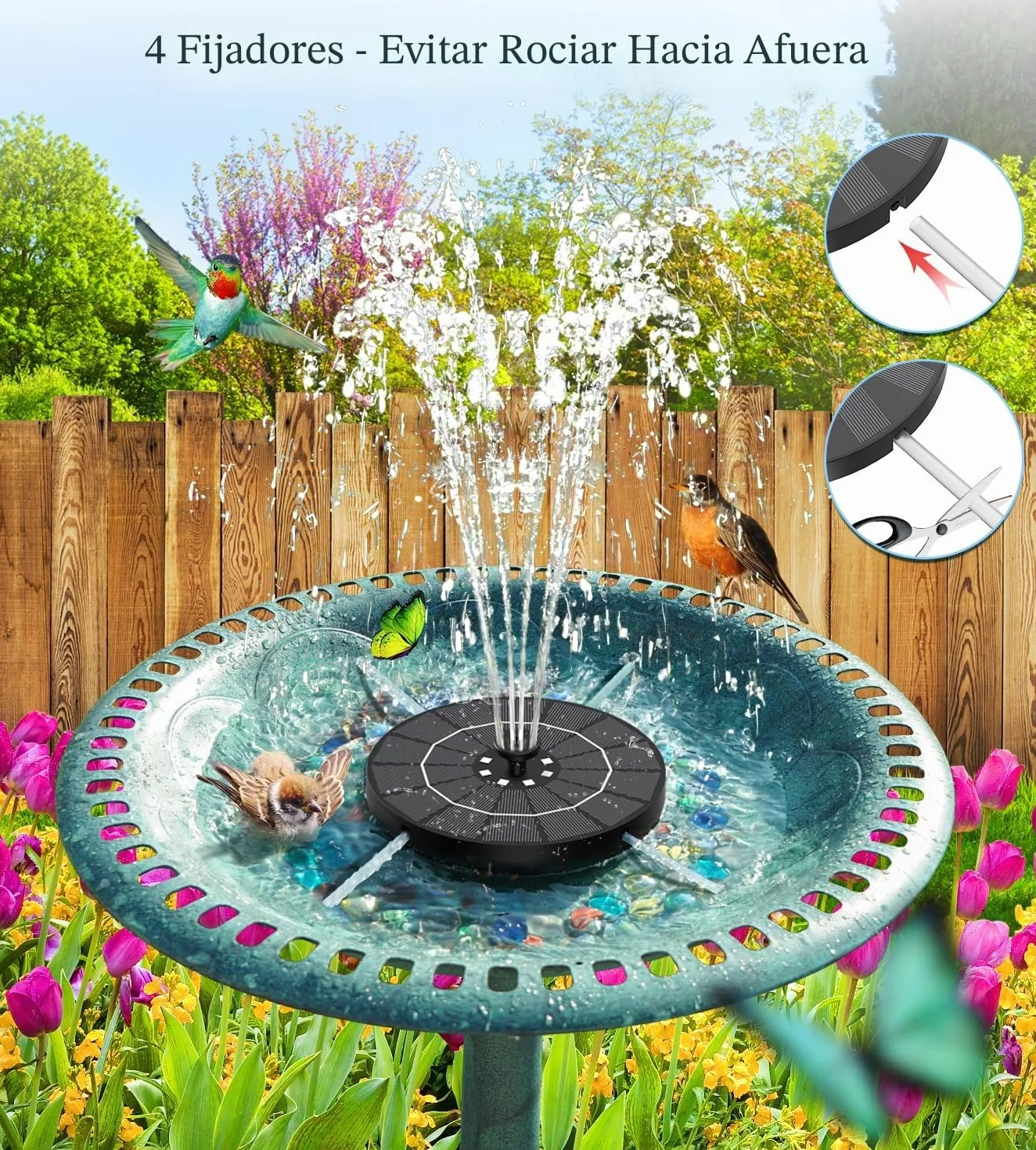 SZMP Fuente Solar - 3.5W 2026 Nuevo Bomba Solar para Estanque Exterior Solares para Jardin, 2200mAh Baterías con 8 Leds Colorido y 8 Boquillas, para Estanque de Jardín Fuente, Baño para Pájaros